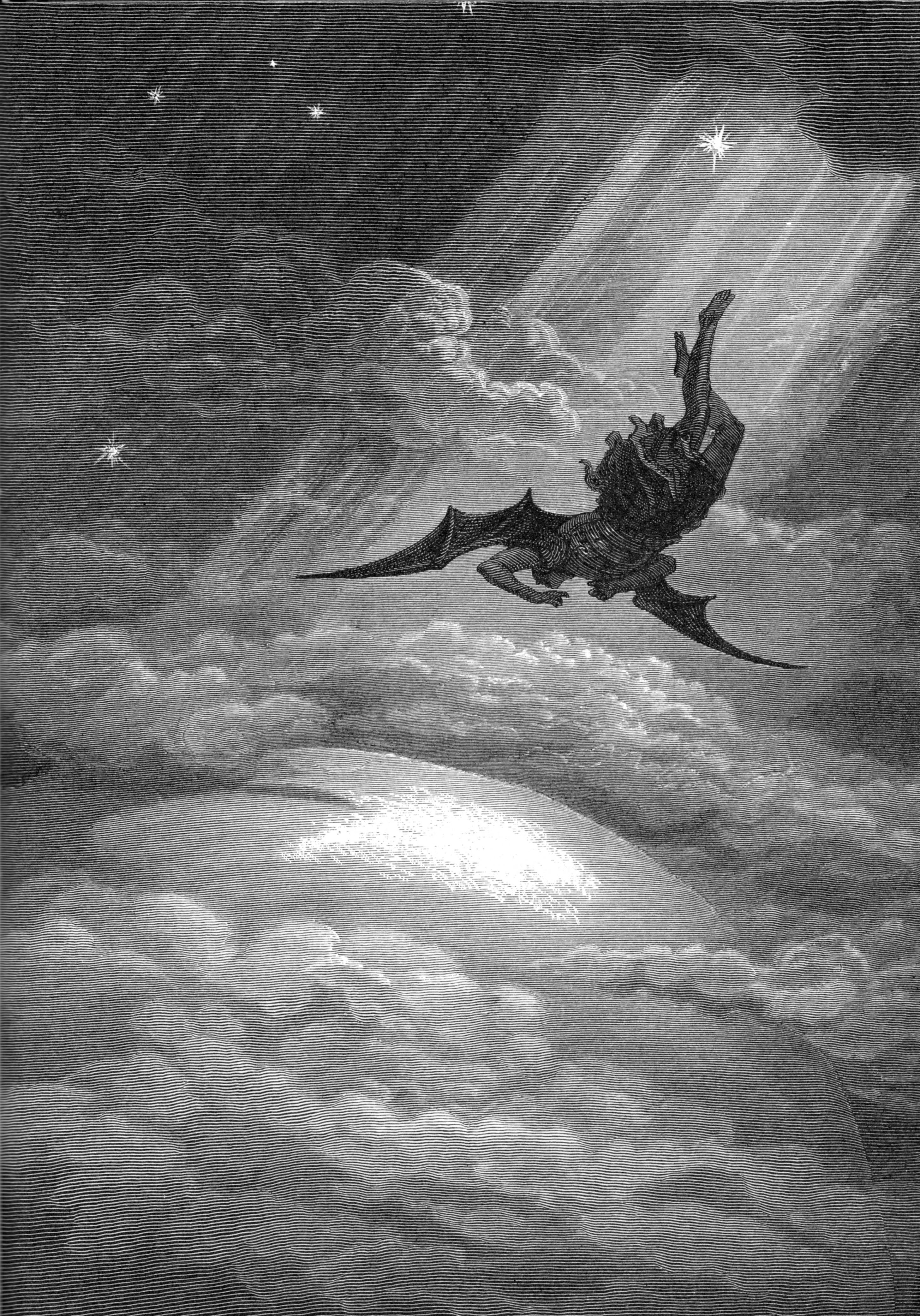 2920x4170 devil, illustrations, Heaven, religion, Gustave Dore, monochrome, artwork, lucifer, greyscale, Paradise Lost, John Milton, chinese drawings wallpaper, Phone