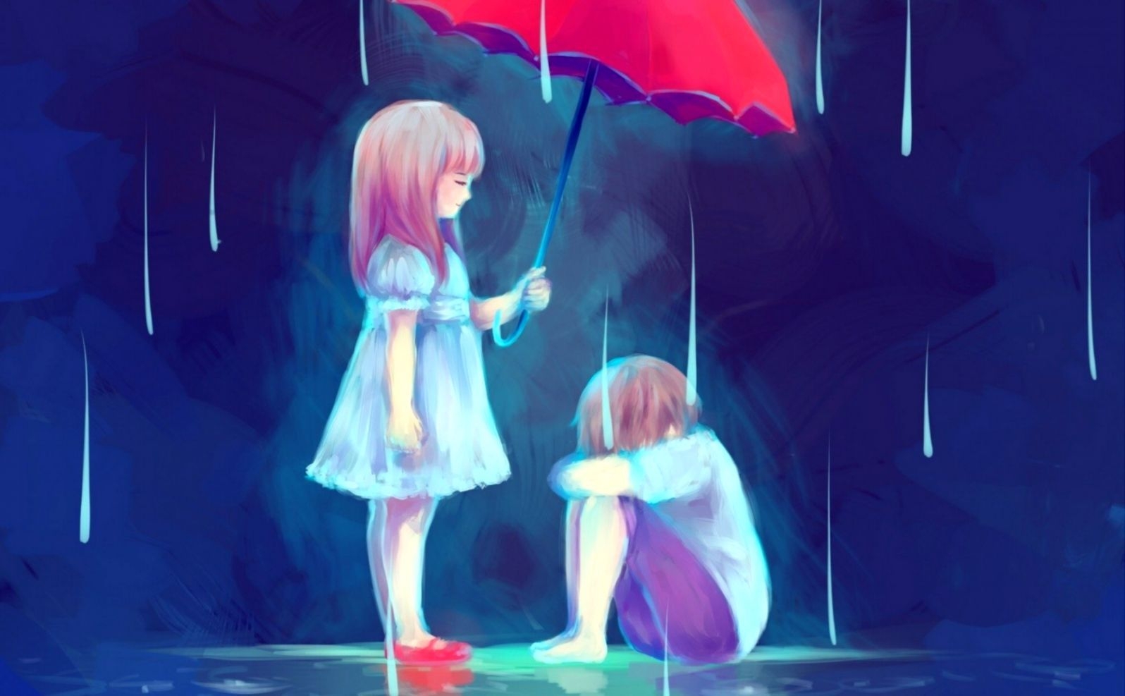 1600x990 Umbrella Boy Rain Anime Wallpaper HD, Desktop