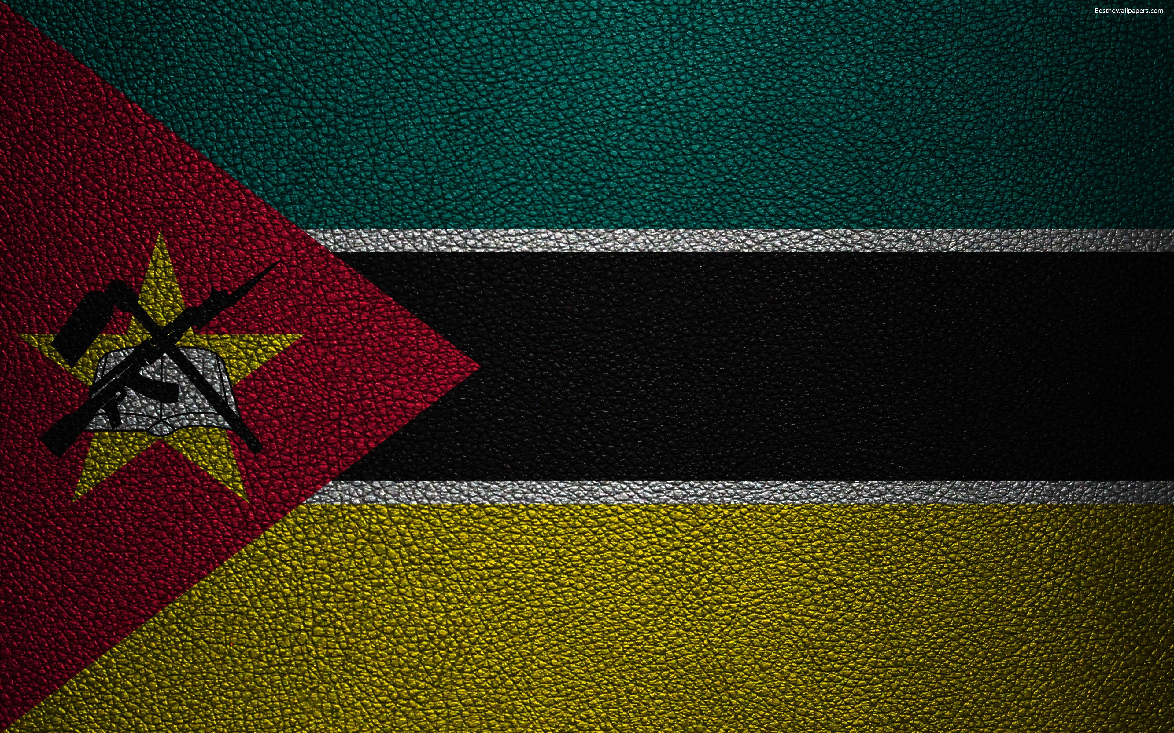 3840x2400 Download wallpaper Flag of Mozambique, 4K, leather texture, Africa, Desktop