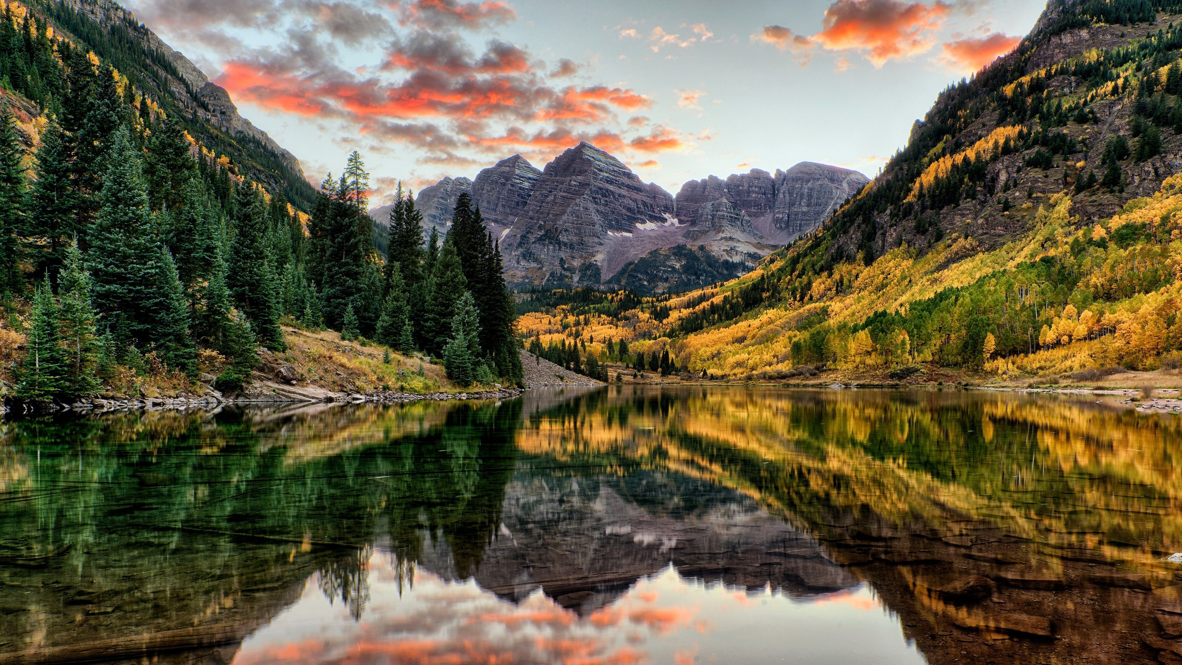 3840x2160 Wallpaper Maroon Bells, mountains, trees, lake, autumn, Colorado, USA  UHD 4K Picture, Image, Desktop