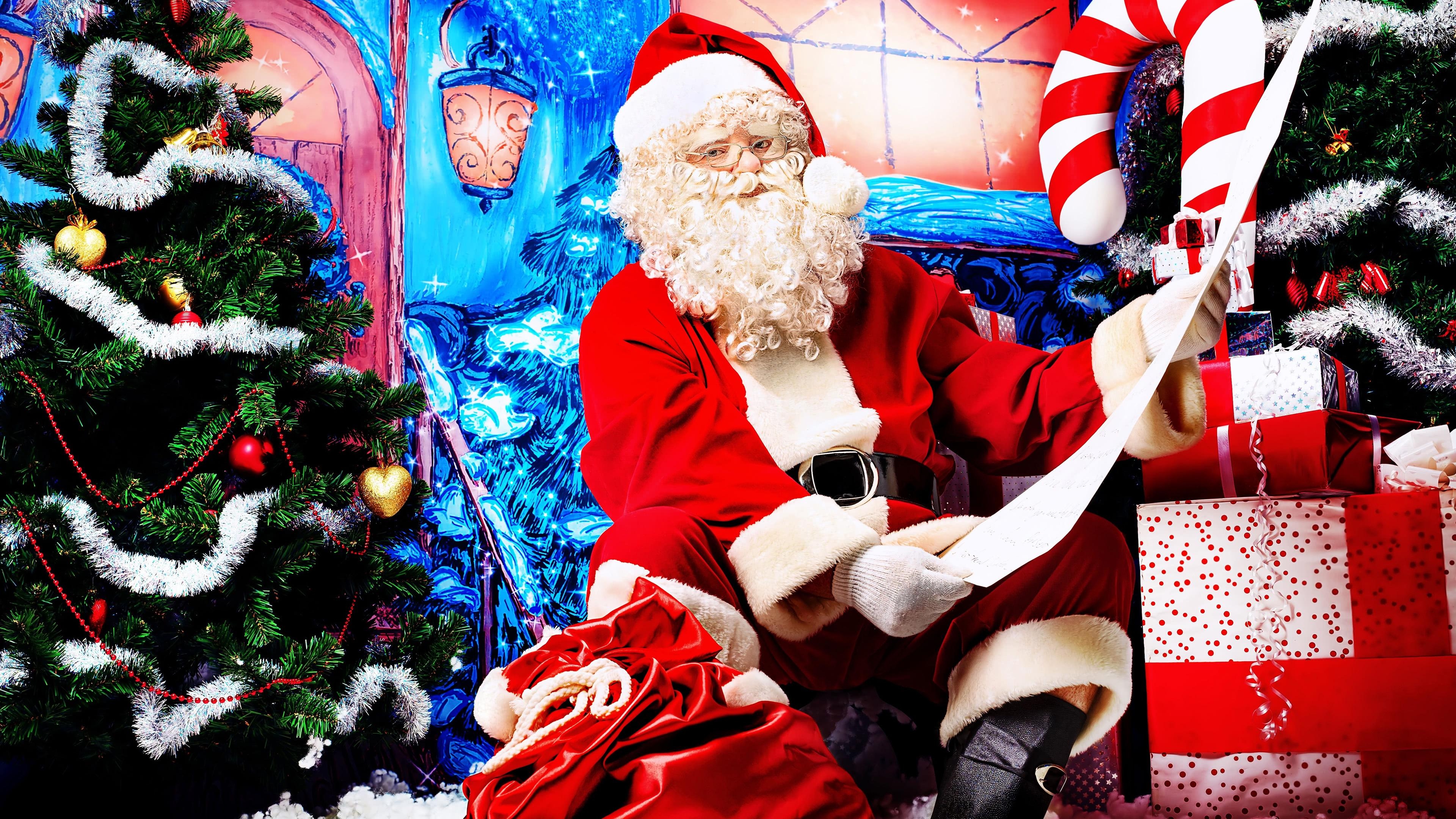 3840x2160 Santa Claus Reading Christmas List UHD 4K Wallpaper, Desktop