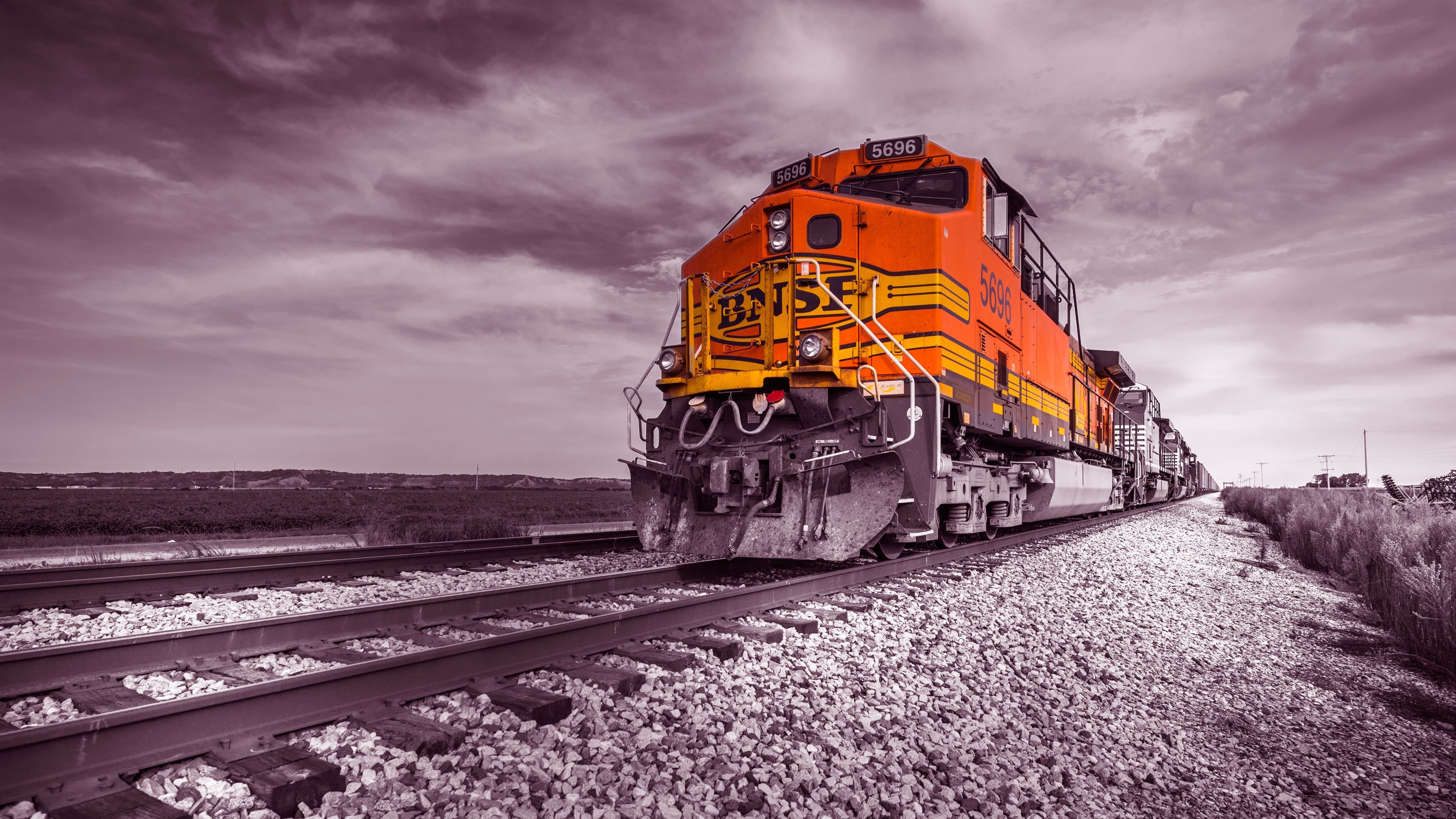 5120x2880 Wallpaper Train, railroad, rocks, clouds  UHD 5K Picture, Desktop