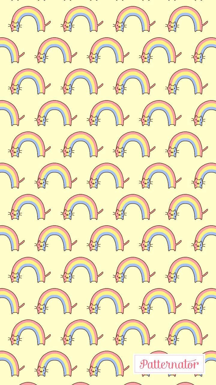 720x1280 Rainbow cats on pastel yellow wallpaper, Phone