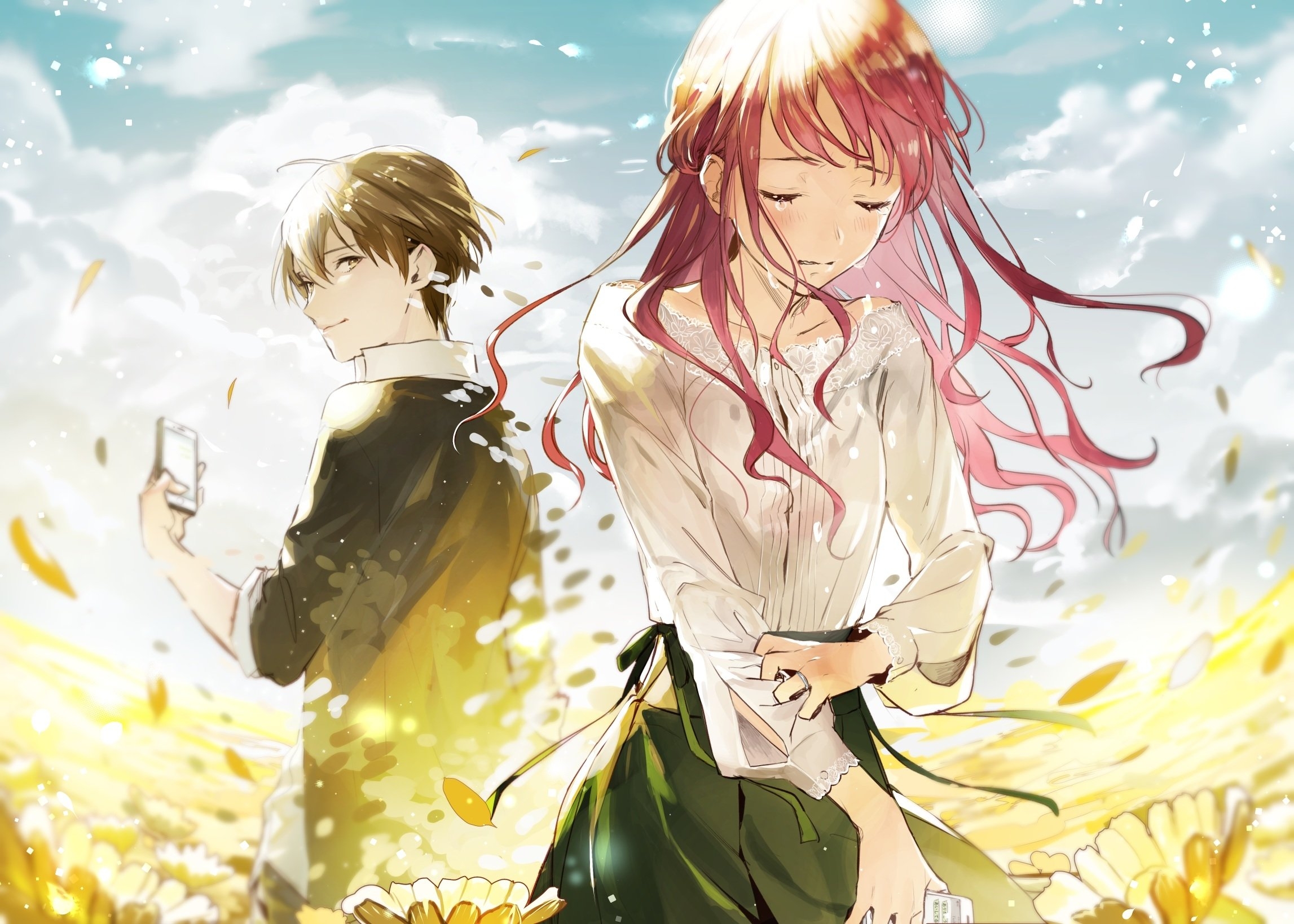 2300x1640 Download  Anime Girl, Crying, Tears, Pink Hair, Anime Boy, Desktop
