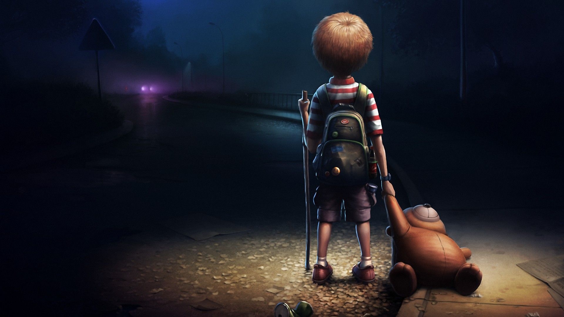 1920x1080 Alone Little Boy Anime Teddy, Desktop