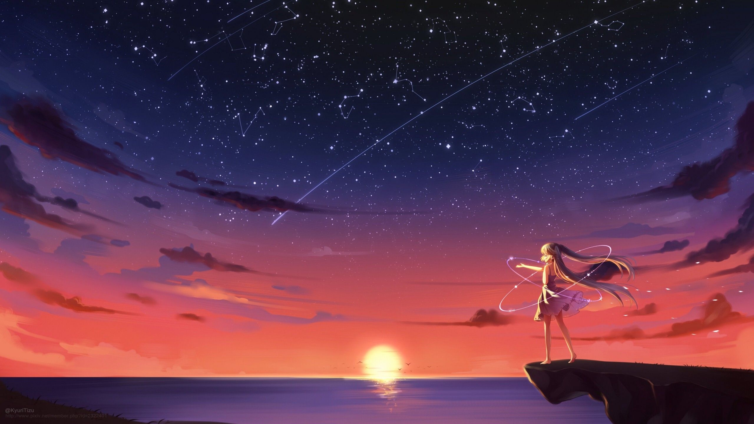 2560x1440 Wallpaper Anime girl, Sunset, 4K, Anime, Desktop
