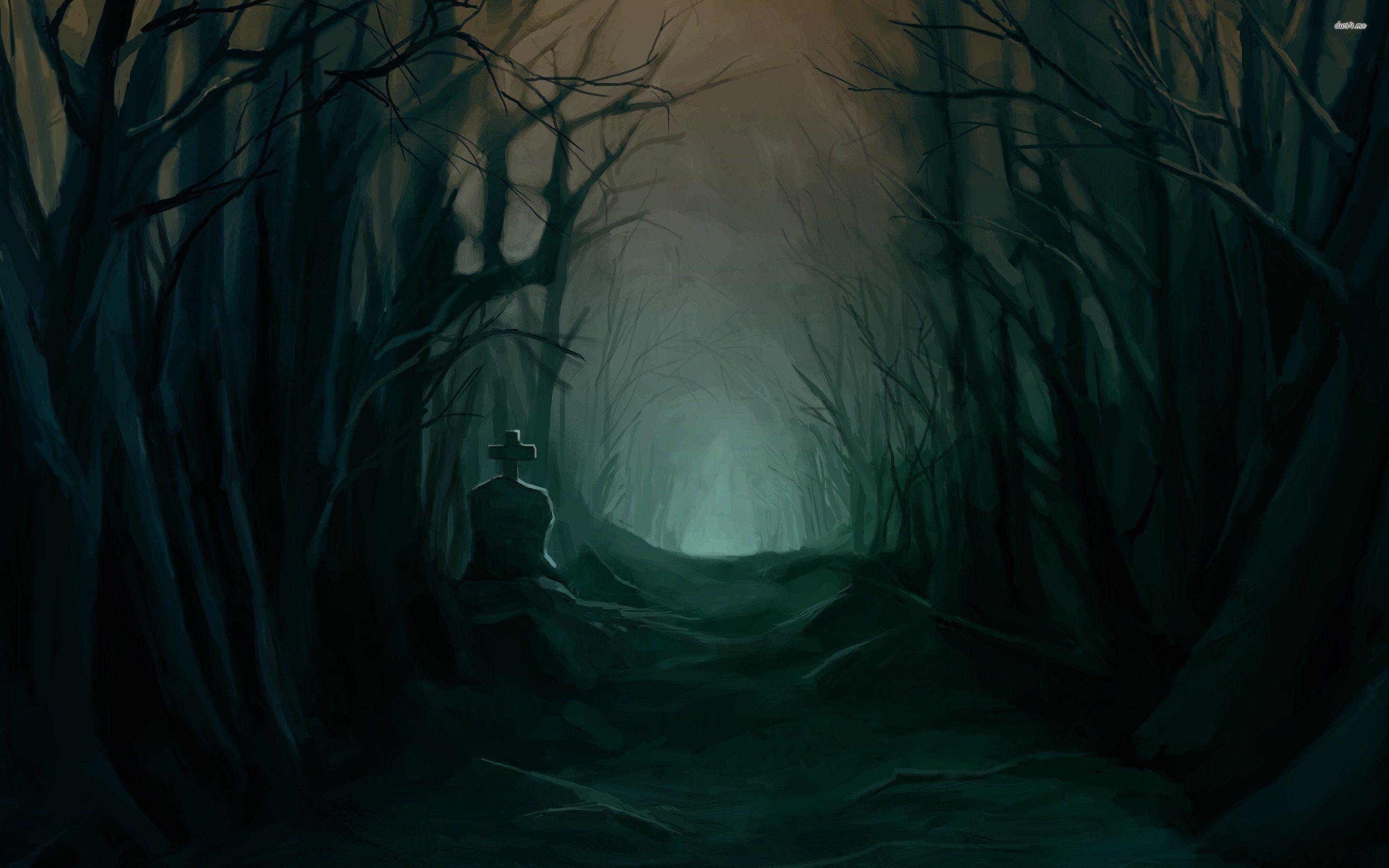 2880x1800 Tombstone In The Dark Forest Wallpaper, Desktop