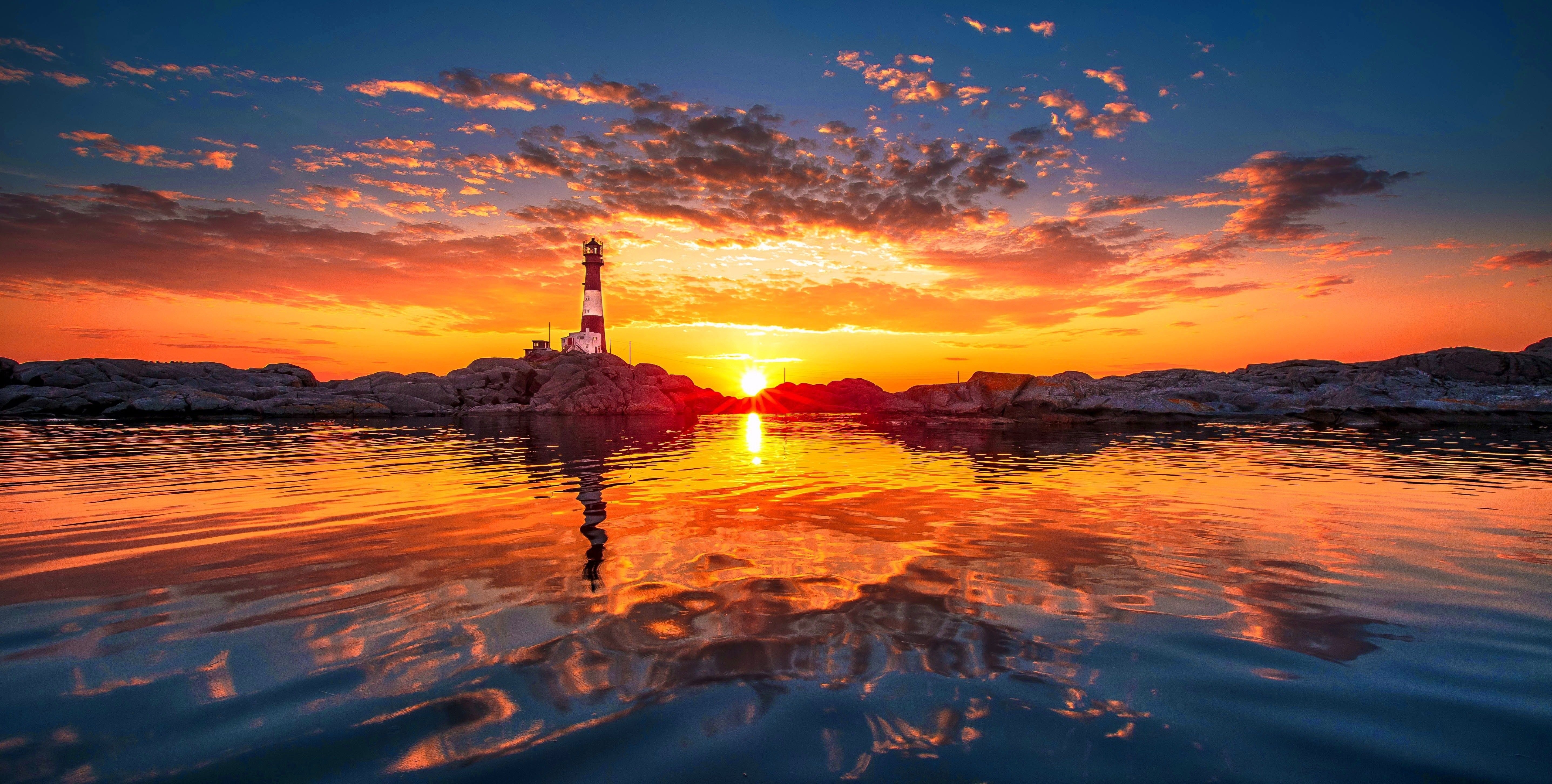 5750x2910 New Santa Cruz Lighthouse Sunset Ocean Sky Rocks Cool Wallpaper, Desktop