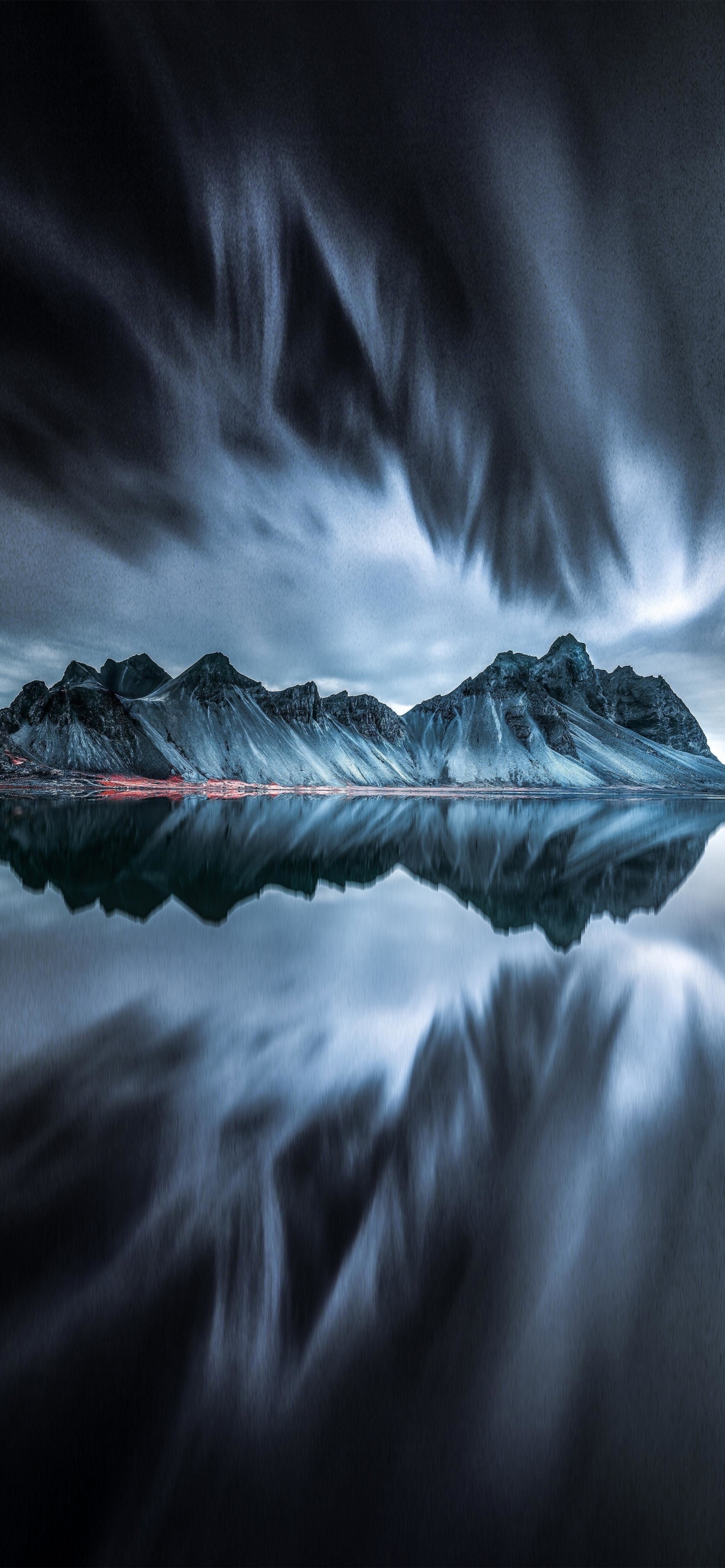 1290x2780 Vestrahorn mountain Wallpaper 4K, Evening, Cold, Reflection, Phone