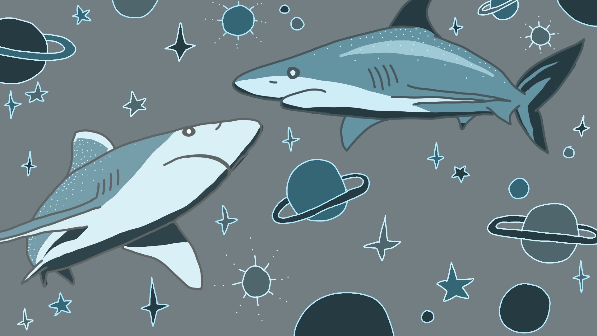 1920x1080 Sharks in Space #sketch #cute #kawaii, Desktop