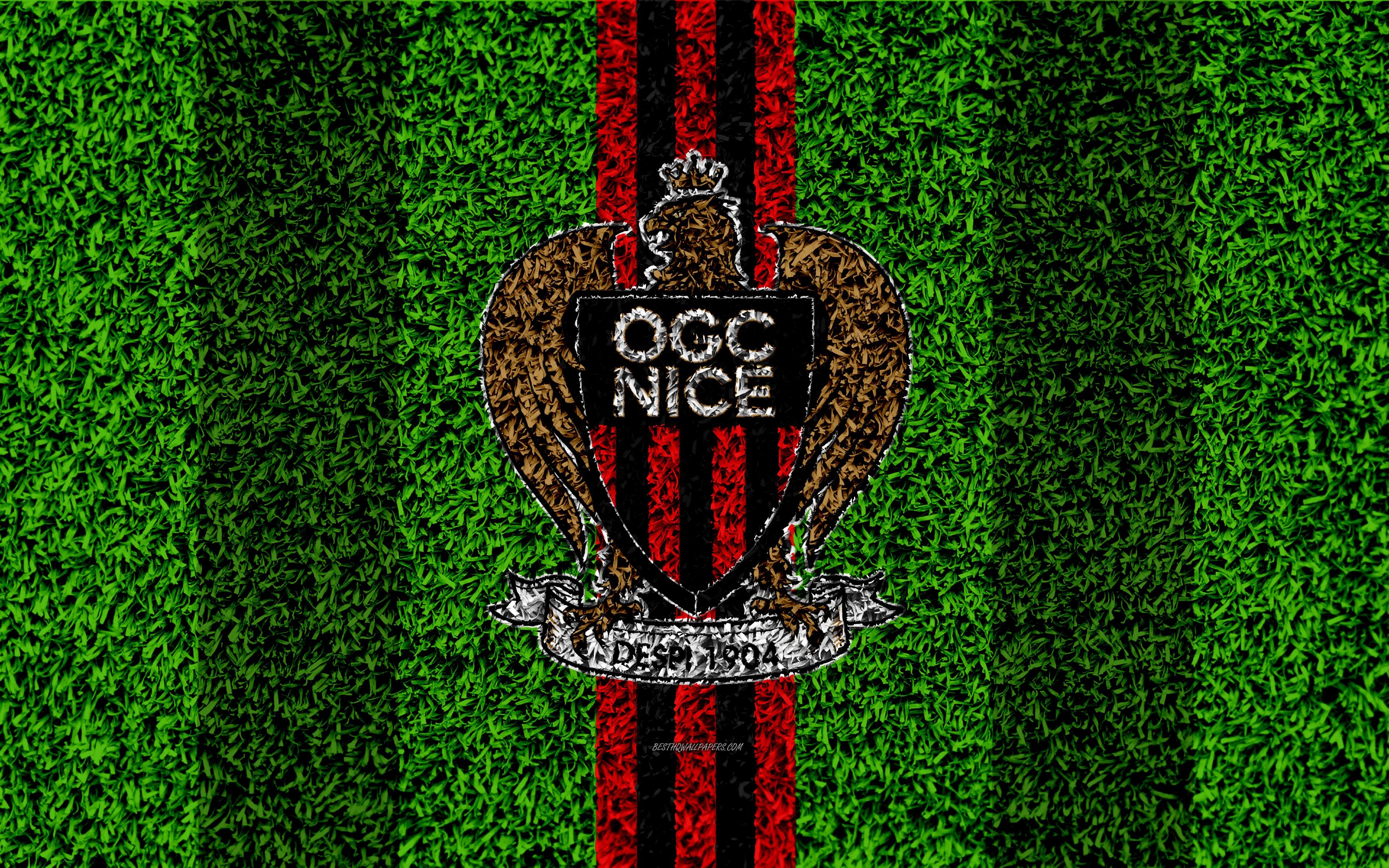 3840x2400 Download wallpaper OGC Nice, 4k, football lawn, logo, French, Desktop