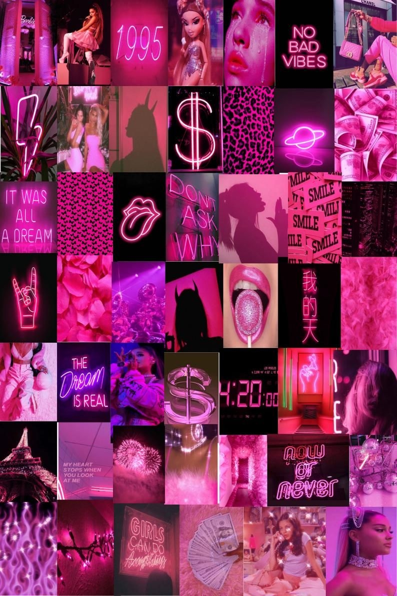 800x1200 Pink neon wall collage kit 100 pcs wall collage kit pink. Etsy. Pink wallpaper girly, Pink tumblr aesthetic, Love pink wallpaper, Phone