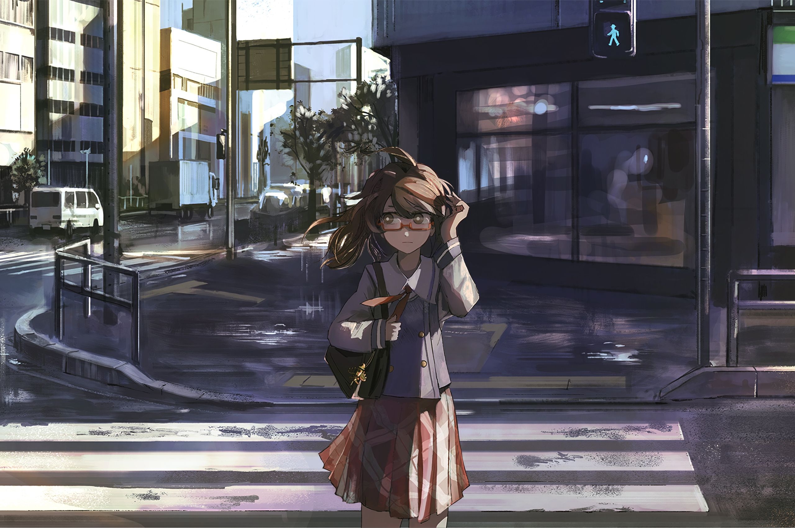 2560x1700 Anime Girl Crossing The Street Chromebook Pixel HD 4k, Desktop