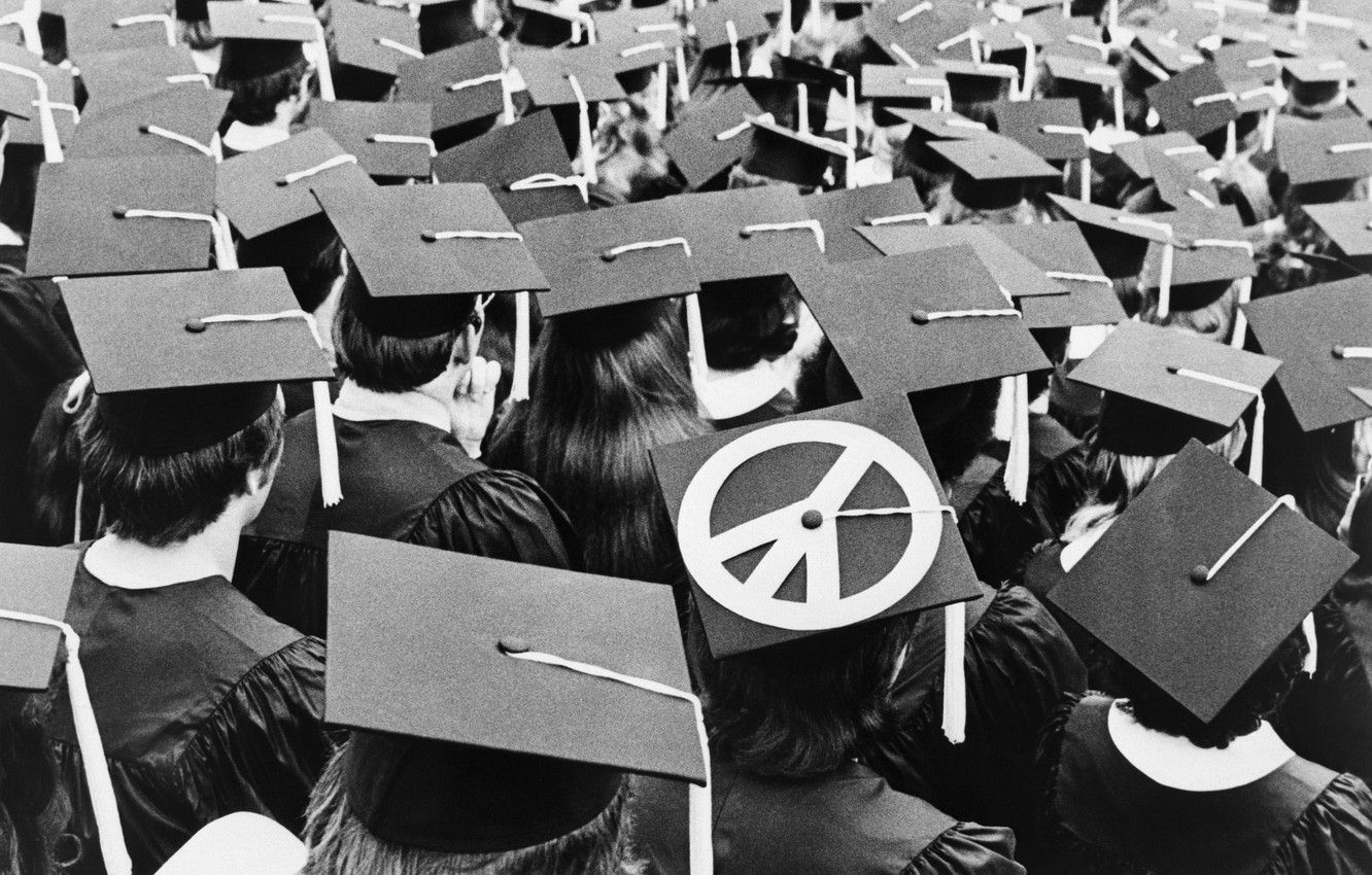 1340x850 Wallpaper Graduation, Black and White, College, Peace Symbol image for desktop, section разное, Desktop