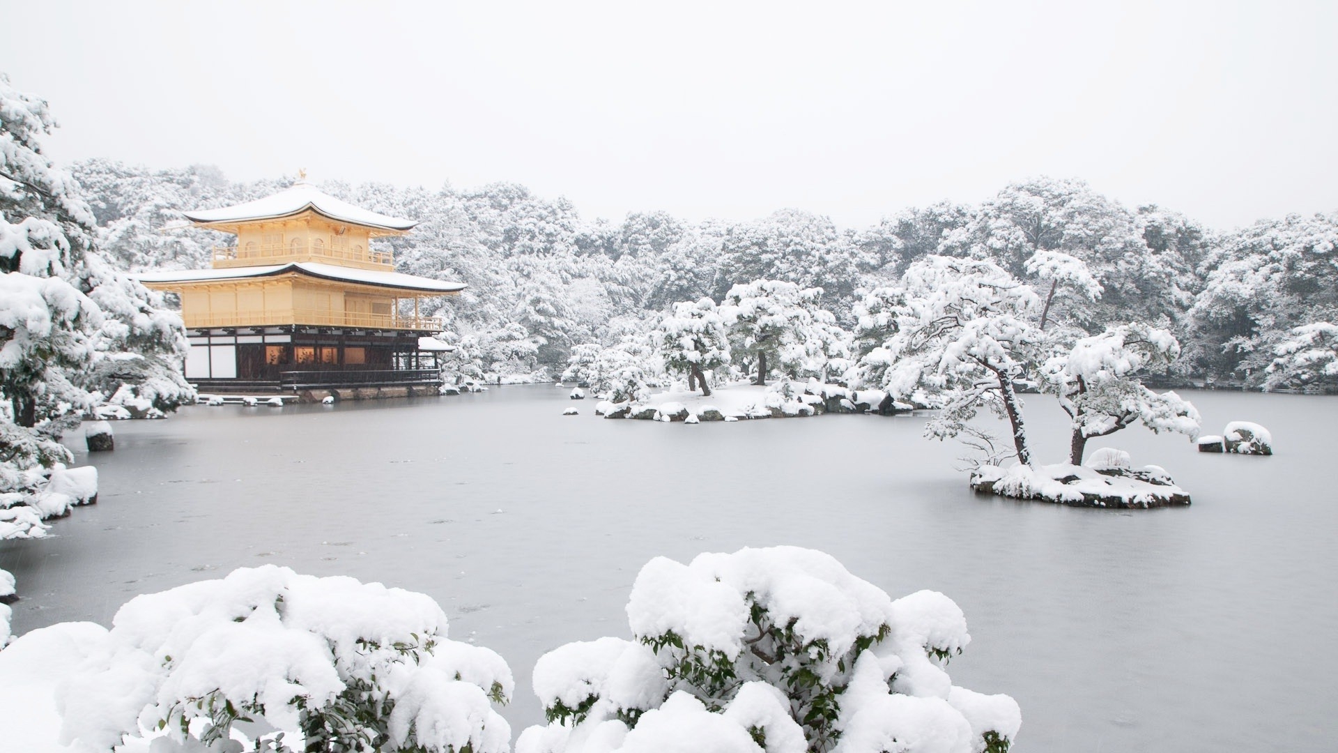 1920x1080 Wallpaper, Japan, temple, white, lake, snow, branch, ice, frost, Freezing, flower, weather, season, blizzard,  px, winter storm, Desktop
