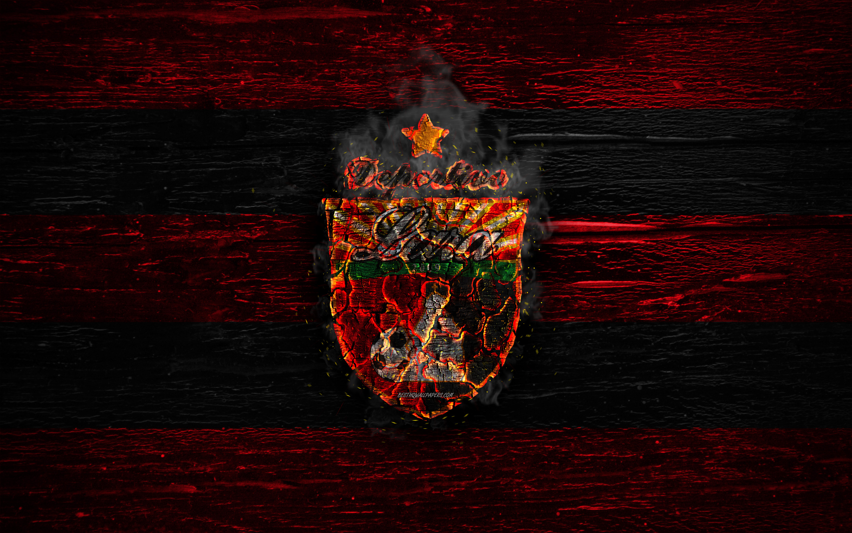 2880x1800 Download wallpaper Deportivo Lara FC, fire logo, La Liga FutVe, red, Desktop