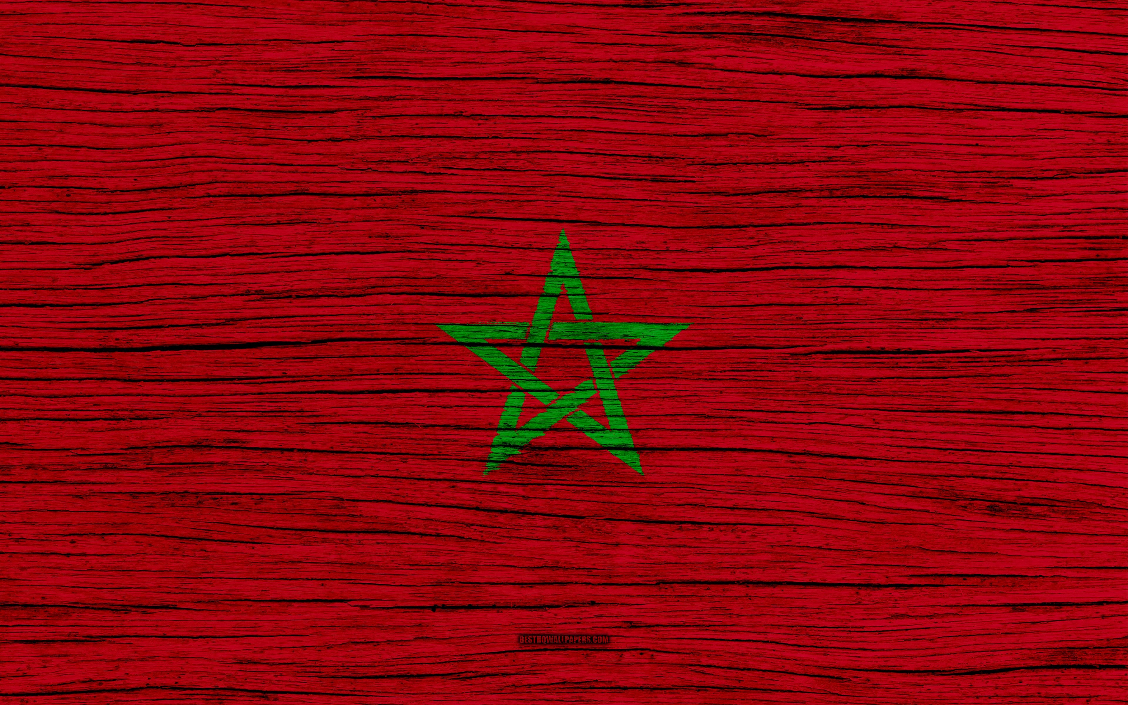 3840x2400 Download wallpaper Flag of Morocco, 4k, Africa, wooden texture, Desktop