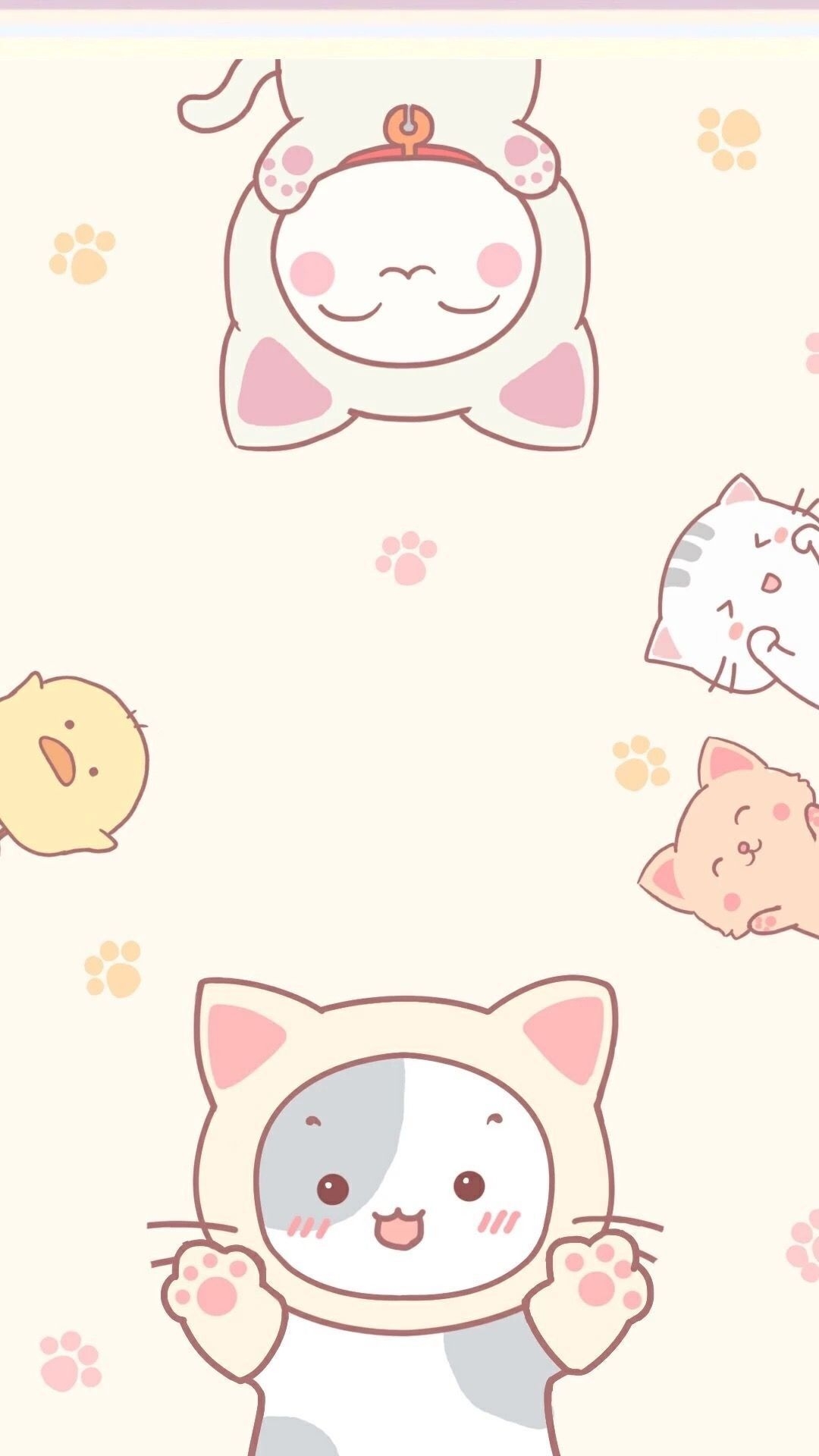 1080x1920 Pastel Kawaii Cat Background, Phone