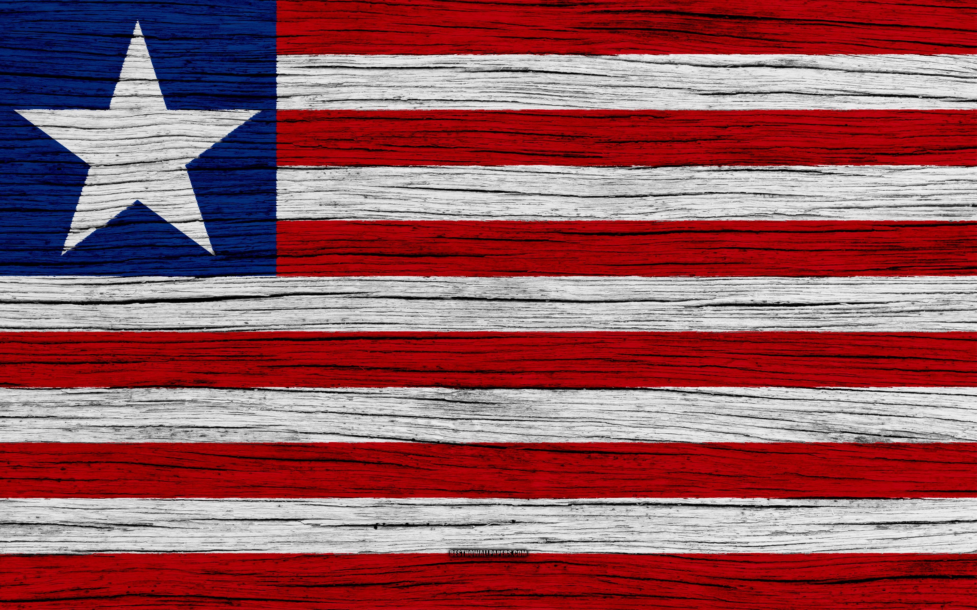 3840x2400 Download wallpaper Flag of Liberia, 4k, Africa, wooden texture, Desktop