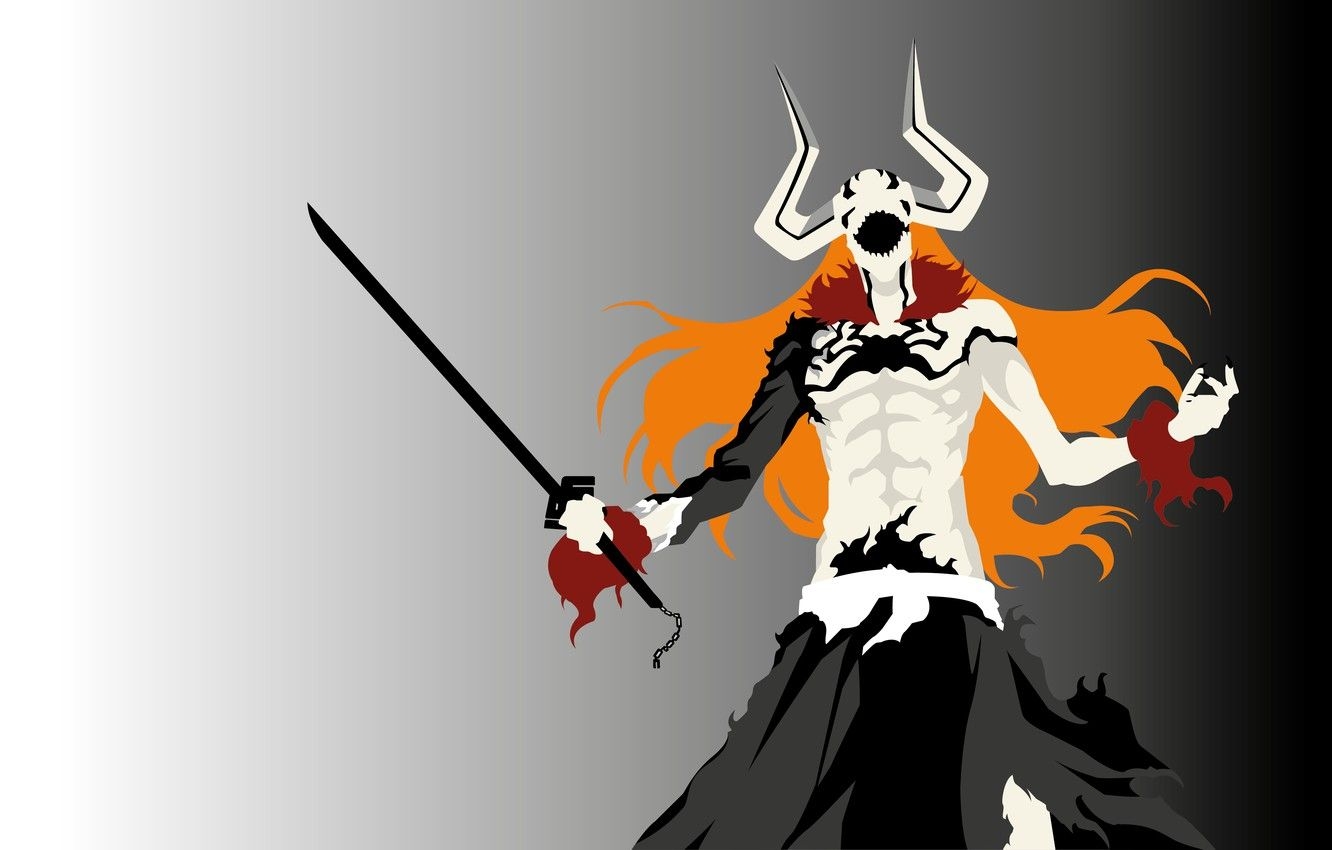 1340x850 Wallpaper minimalism, katana, horns, Bleach, Bleach, Ichigo Kurosaki, Creek, empty image for desktop, section сёнэн, Desktop