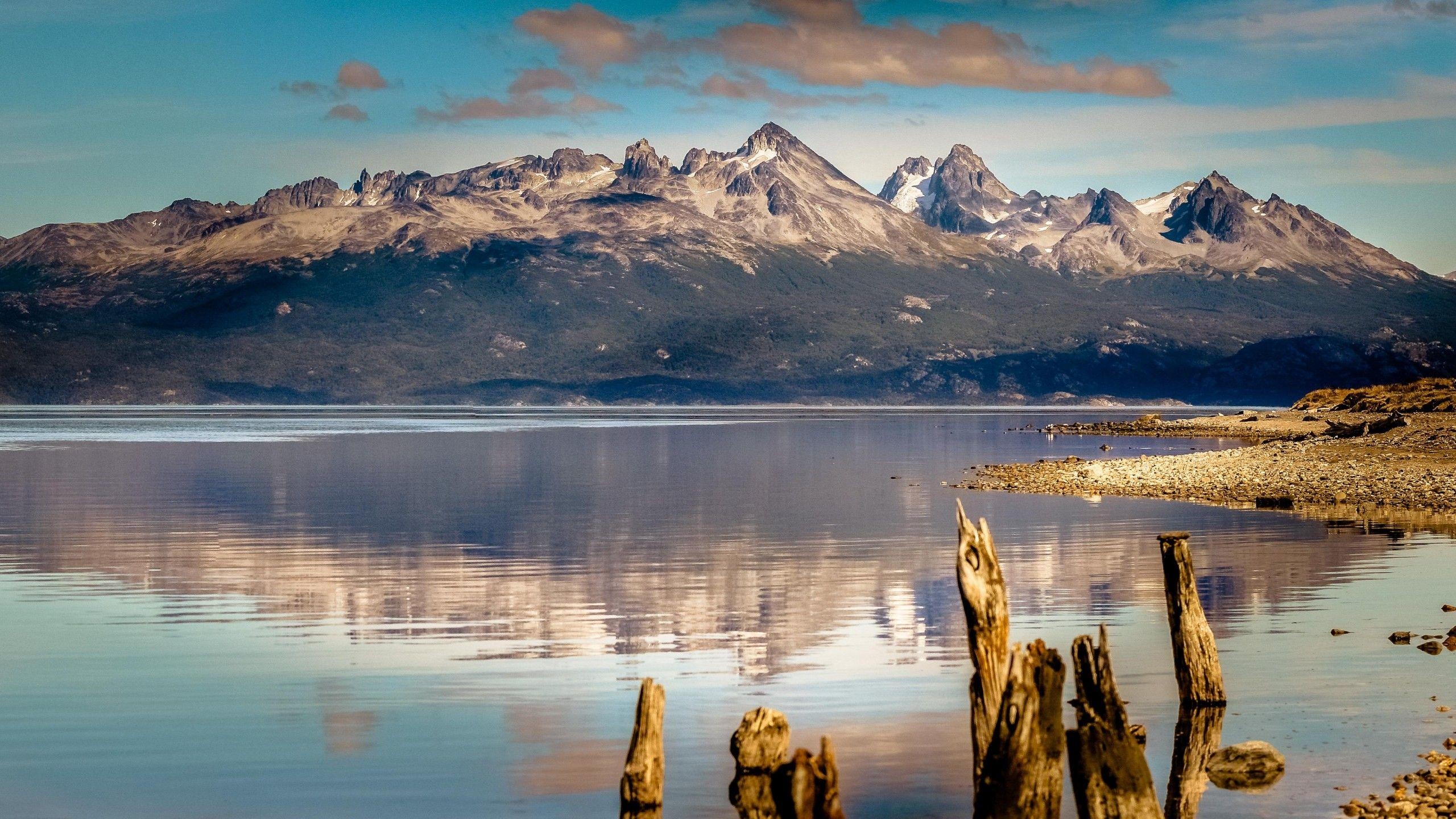 2560x1440 Wallpaper mountain, 4k, HD wallpaper, lake, sea, Ushuaia, Argentina, Desktop