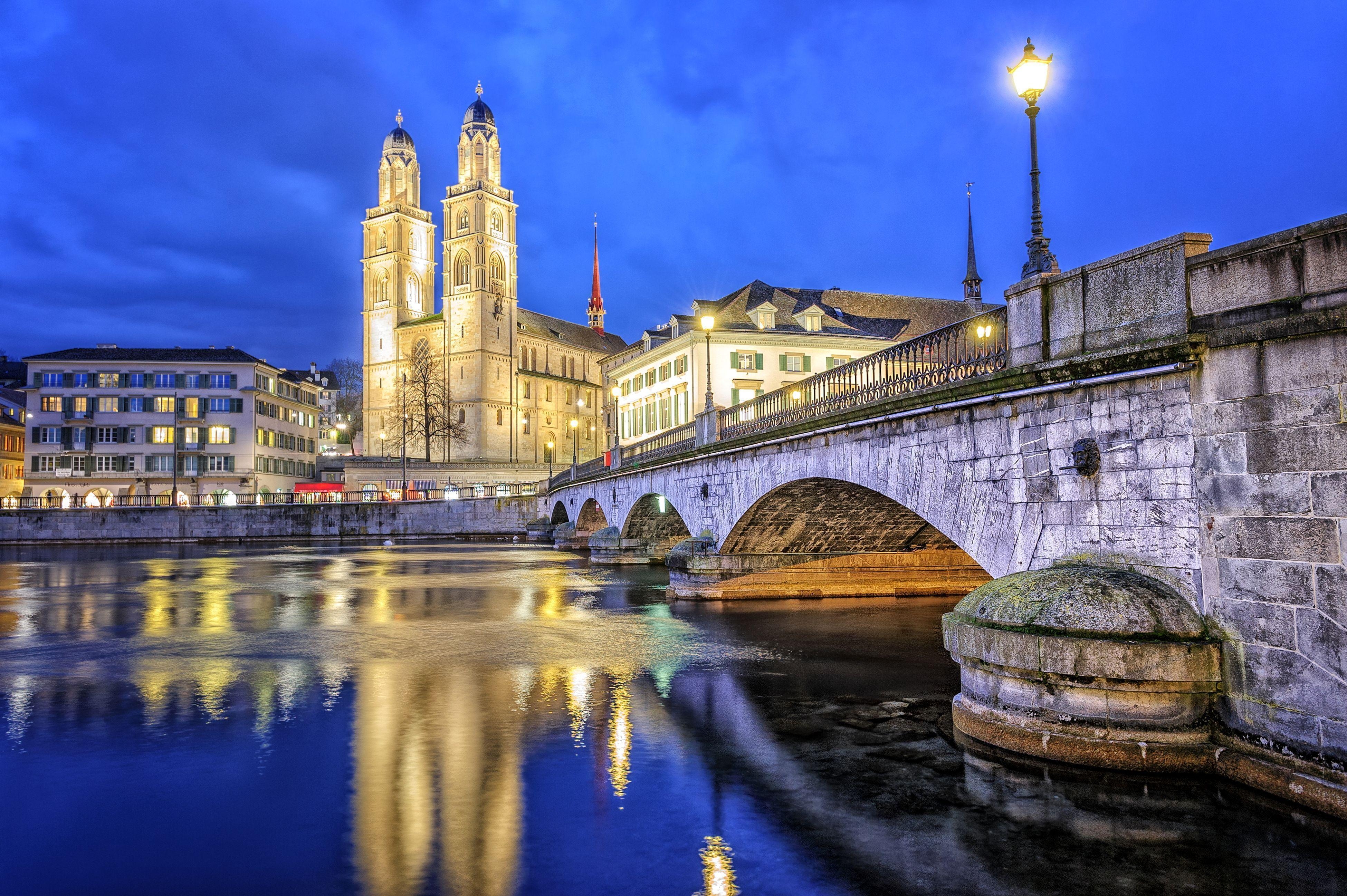 3900x2600 Picture Zurich Switzerland Bridges Night Rivers Street, Desktop