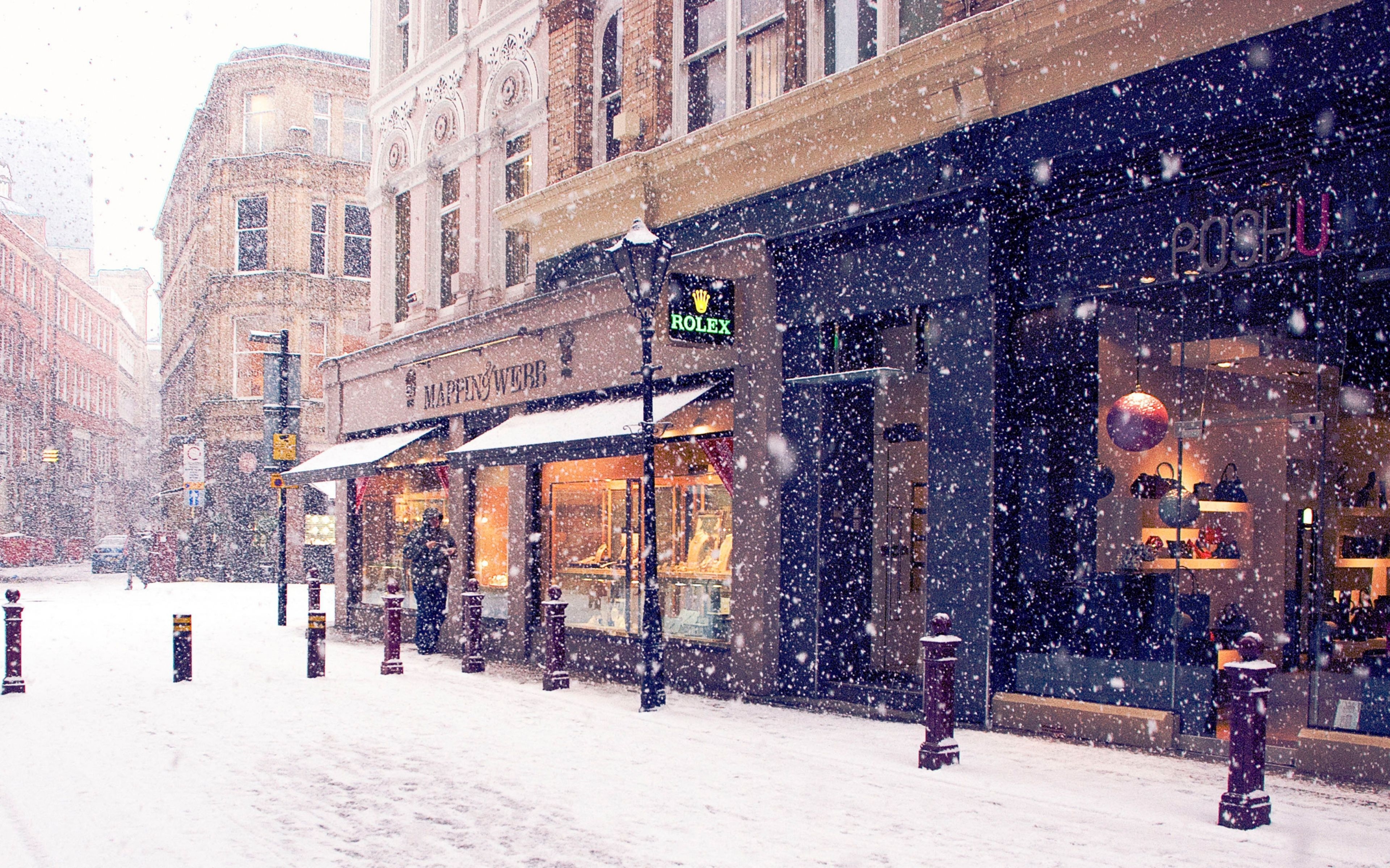 3840x2400 Wallpaper city, winter, europe, street, snow, shopping. Winter wallpaper, City wallpaper, Winter city, Desktop