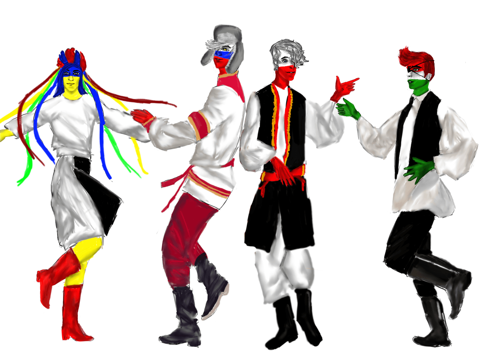 1600x1200 Countryhumans Ukraine, Russia, Poland and Hungary drawing, Desktop