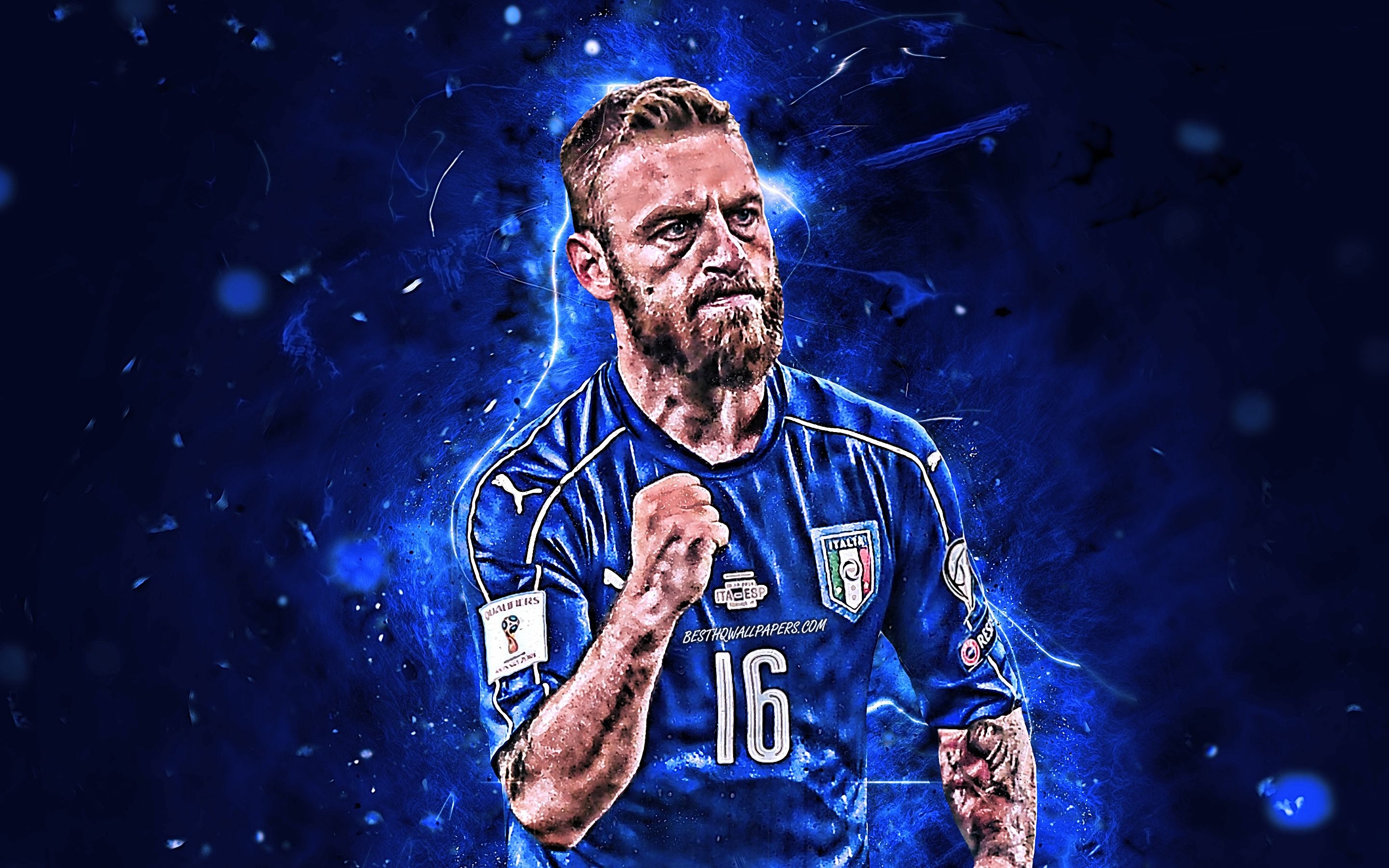 2880x1800 Download Wallpaper Daniele De Rossi, Close Up, Italy National Team, Fan Art, De Rossi, Soccer, Footballers, Midfielder, Neon Lights, Italian Football Team For Desktop With Resolution. High Quality HD Picture Wallpaper, Desktop