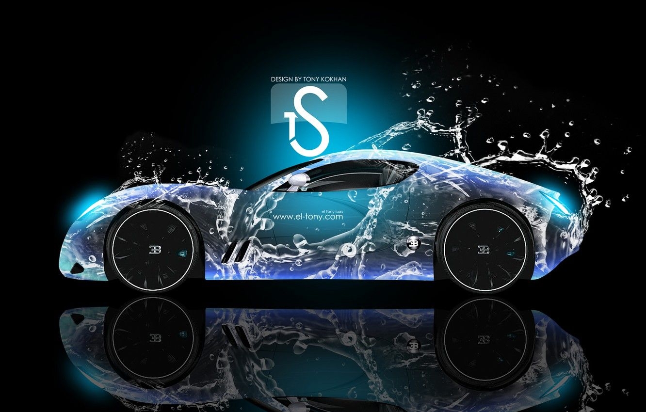 1340x850 Wallpaper Bugatti, Blue, Water, Neon, el Tony Cars, Gangloff image for desktop, section bugatti, Desktop