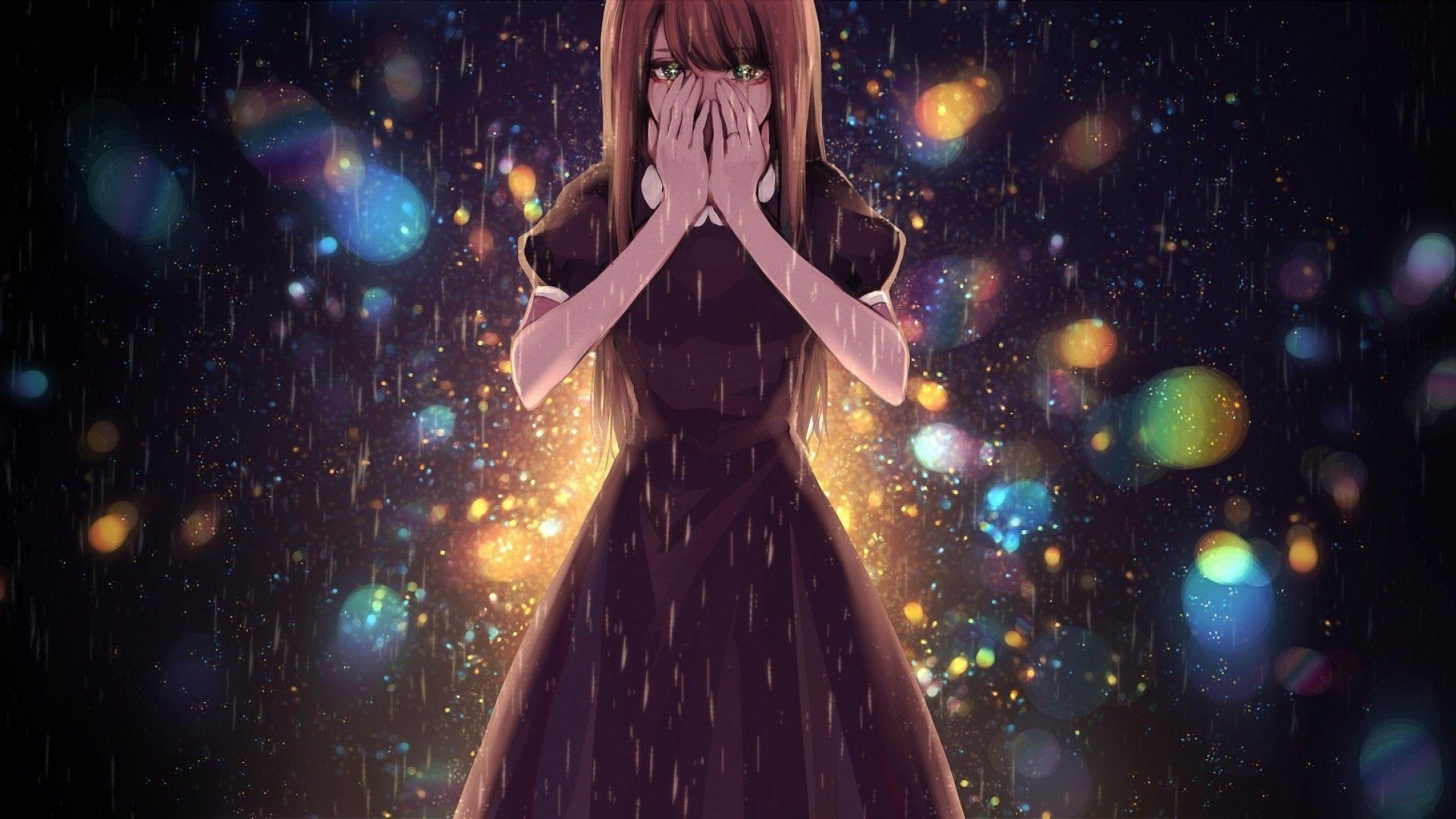 1920x1080 Download  Anime Girl, Crying, Tears, Raining Wallpaper, Desktop