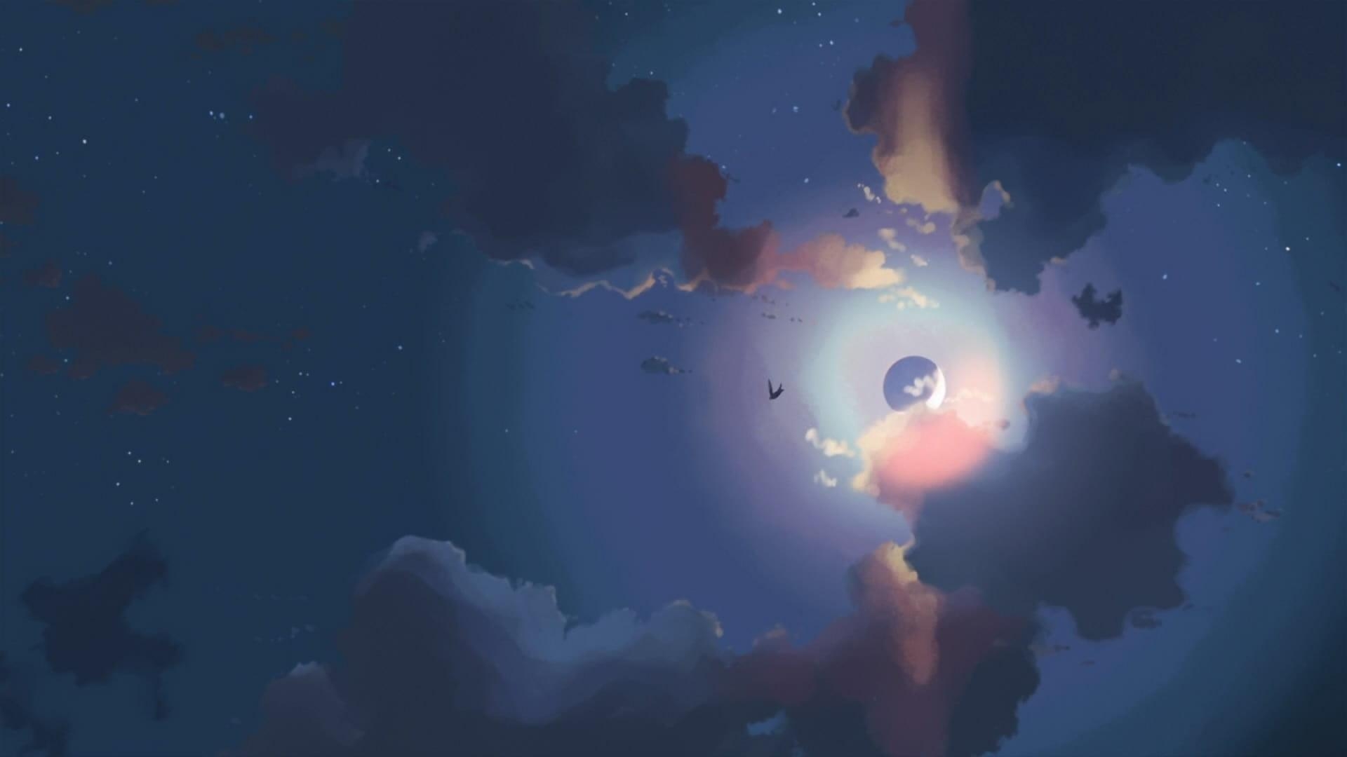 1920x1080 Moon and sky illustration, sky, anime, Moon, night HD, Desktop