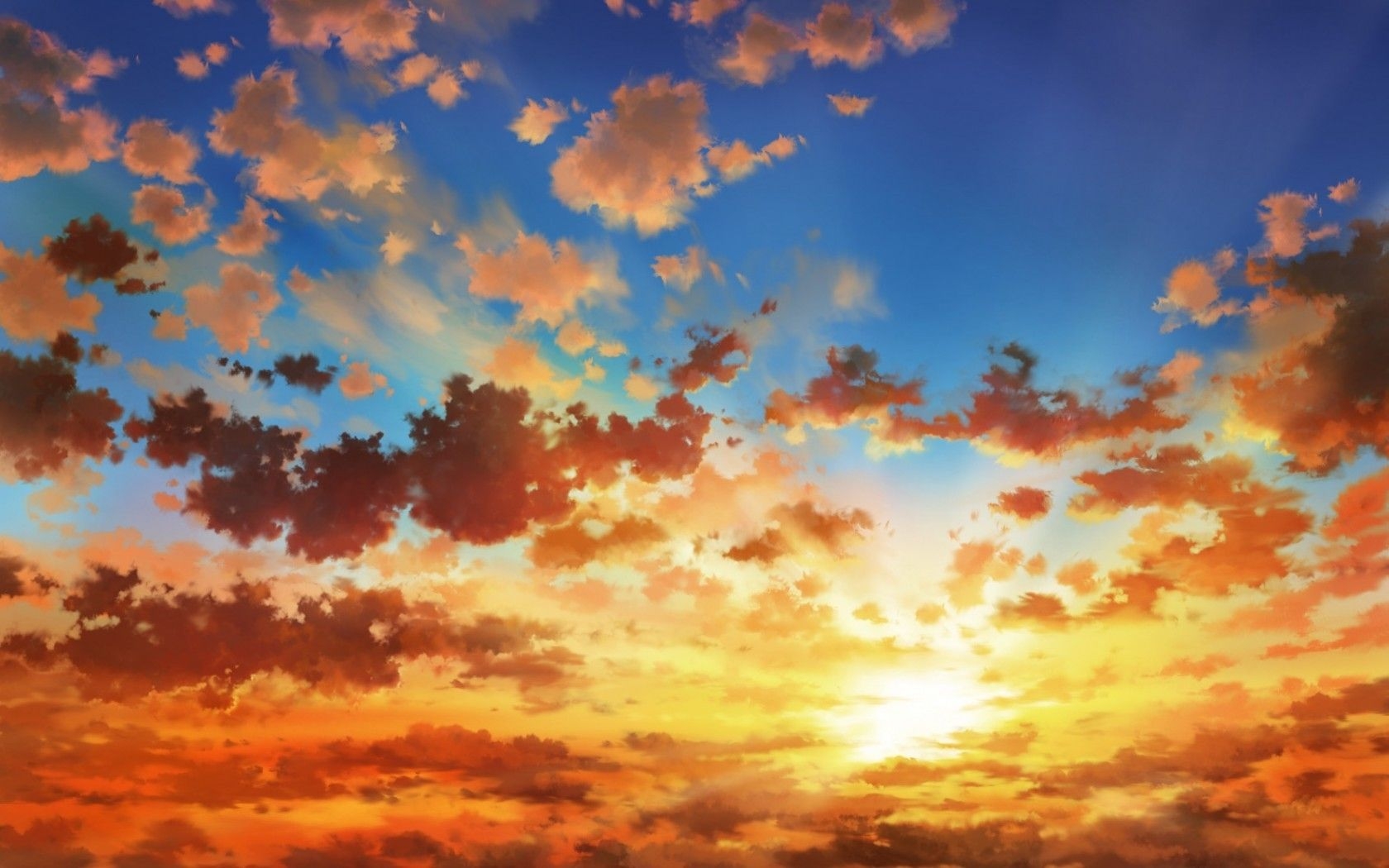 1680x1050 Download  Anime Landscape, Sunset, Clouds, Sky Wallpaper, Desktop