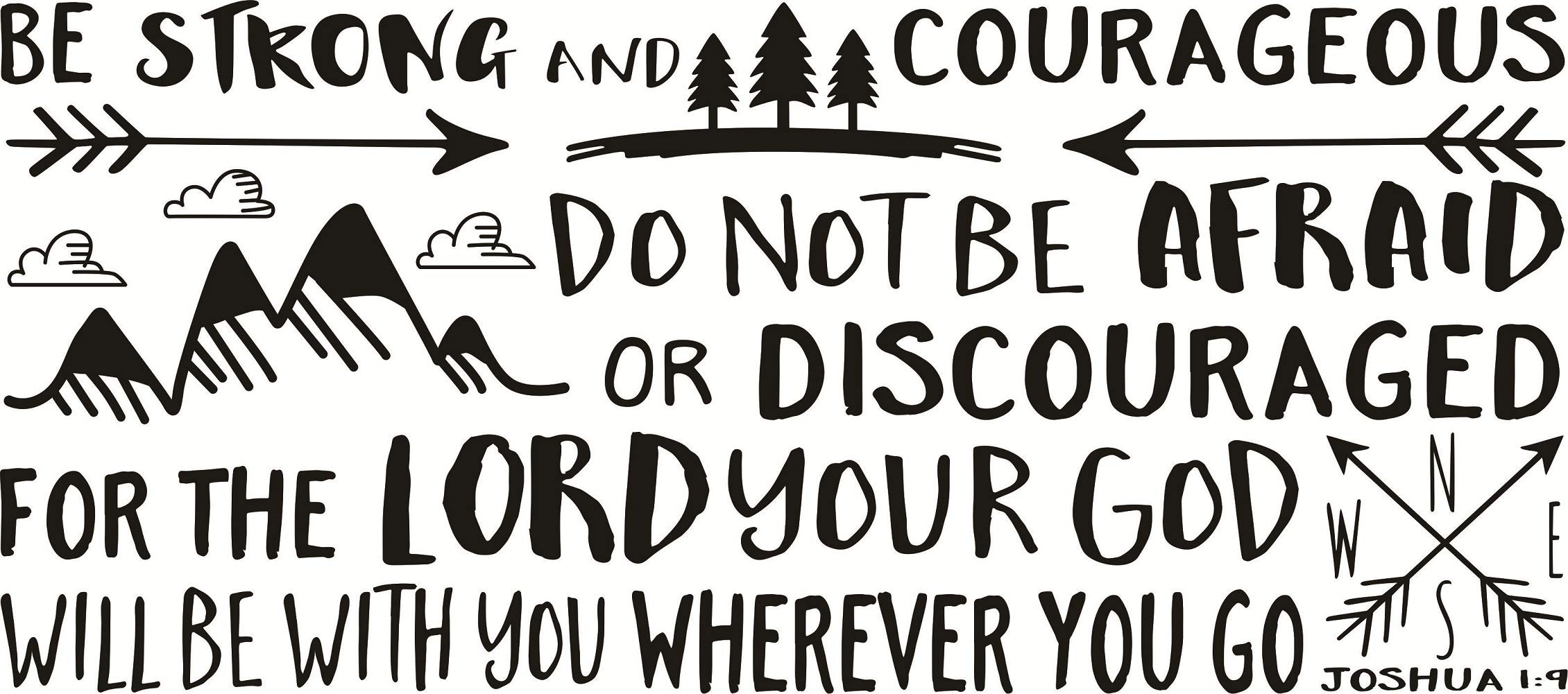 2260x1010 Quote of Bible Verse Joshua 1:9 Wall Sticker Vinyl Decals Be Strong and Courageous Words Boy Kids Room Home Decor Wallpaper: Home & Kitchen, Dual Screen