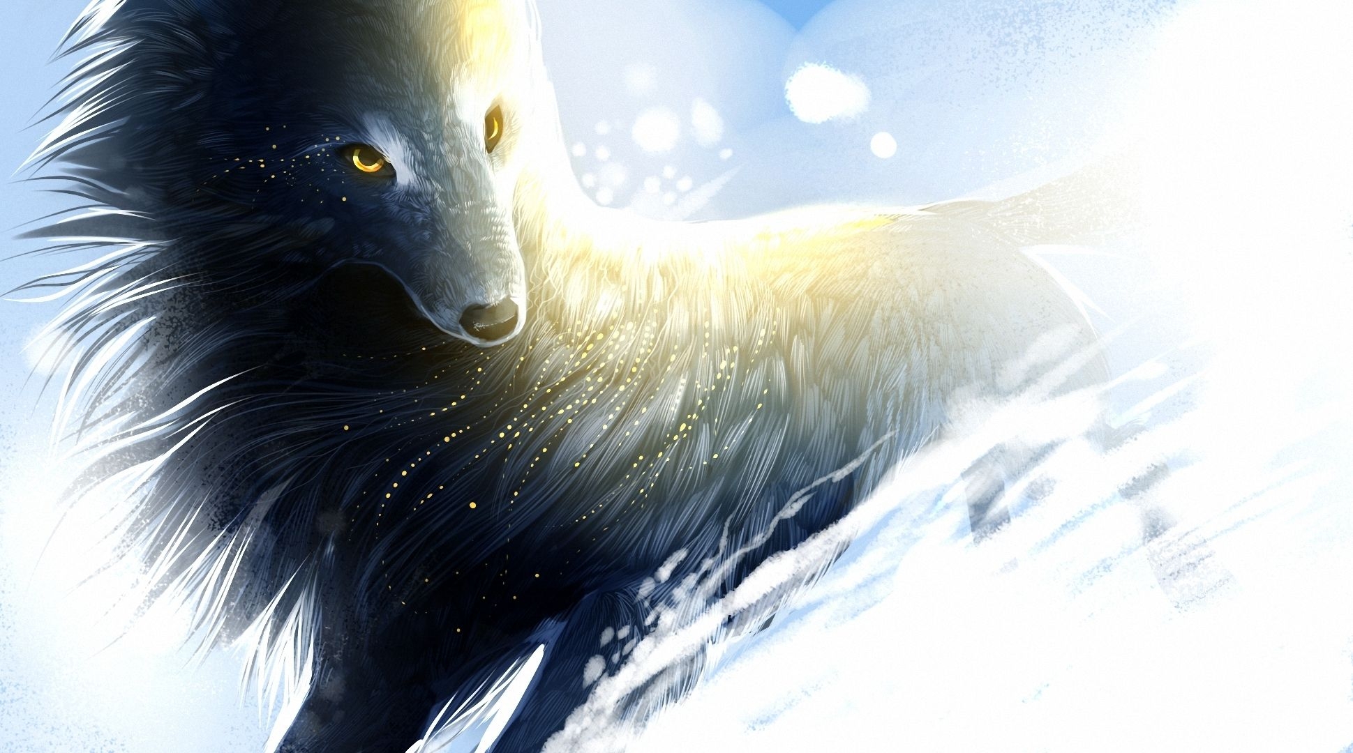 1940x1080 Art wolf snow wind sparks magical f wallpaperx1080, Desktop