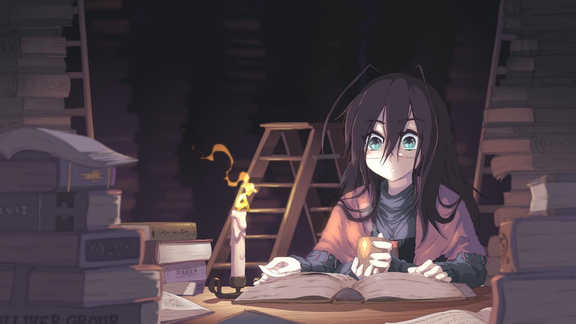 1920x1080 Girl studying at night free desktop background and wallpaper, Desktop