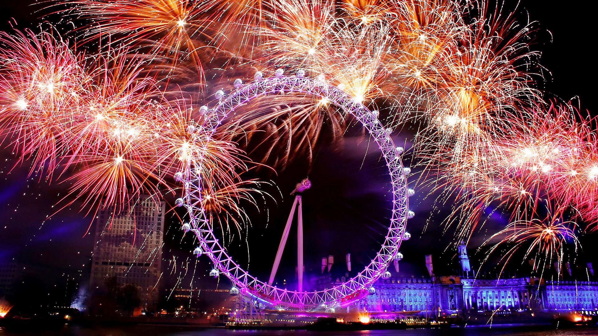 1920x1080 Cheerful London Eye New Year's Eve Wallpaper in HD for Free, Desktop