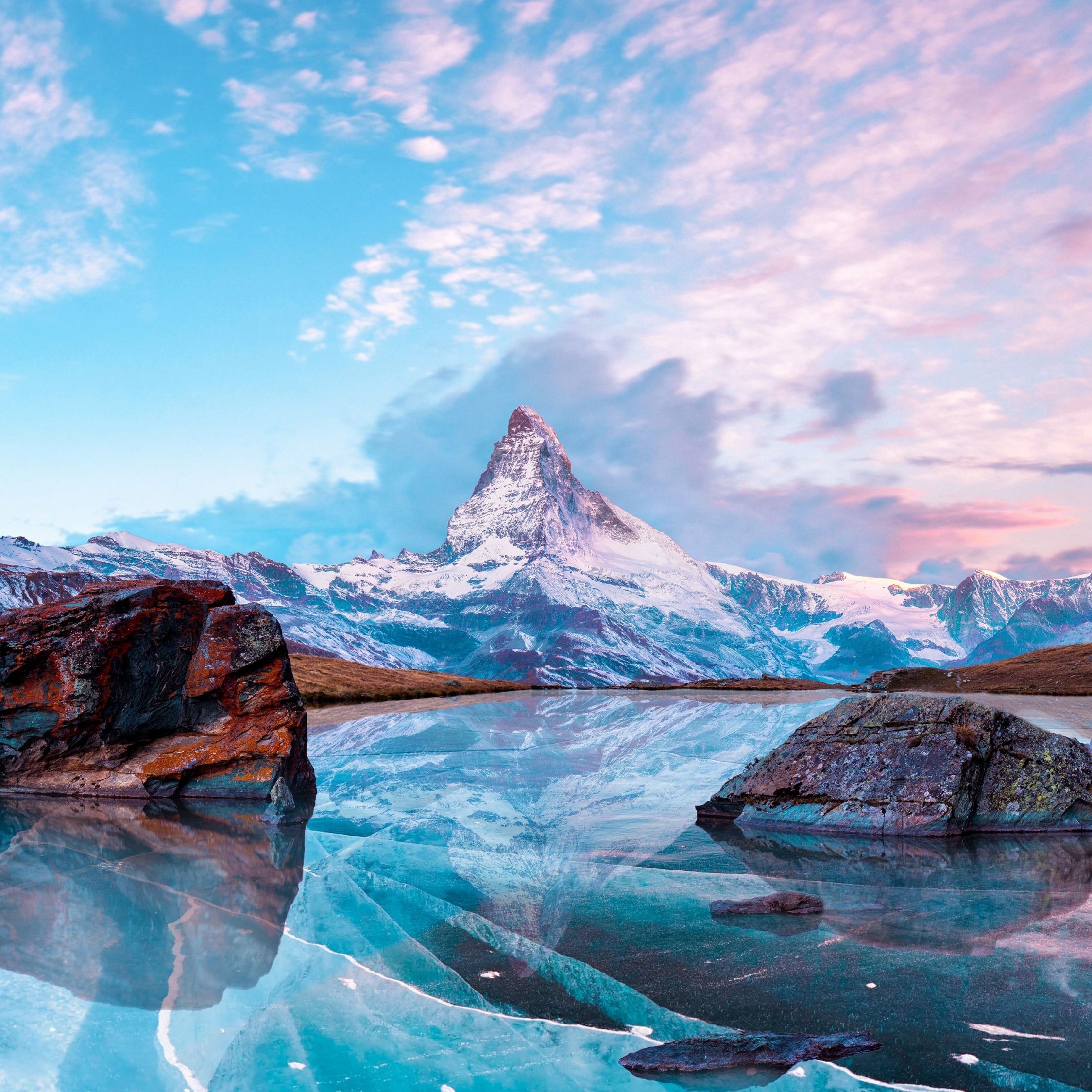 2250x2250 Download Nature, frozen lake, reflection, Matterhorn, winter wallpaper, 2248x iPad Air, iPad Air iPad iPad iPad mini iPad mini 3, Phone