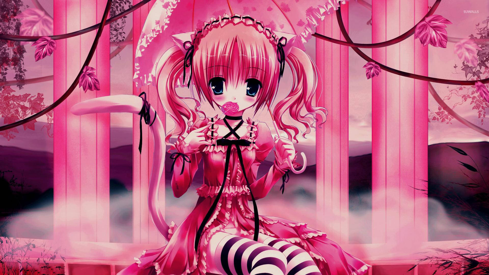 1920x1080 Download Kawaii Anime Girl In Pink Pillars Wallpaper, Desktop