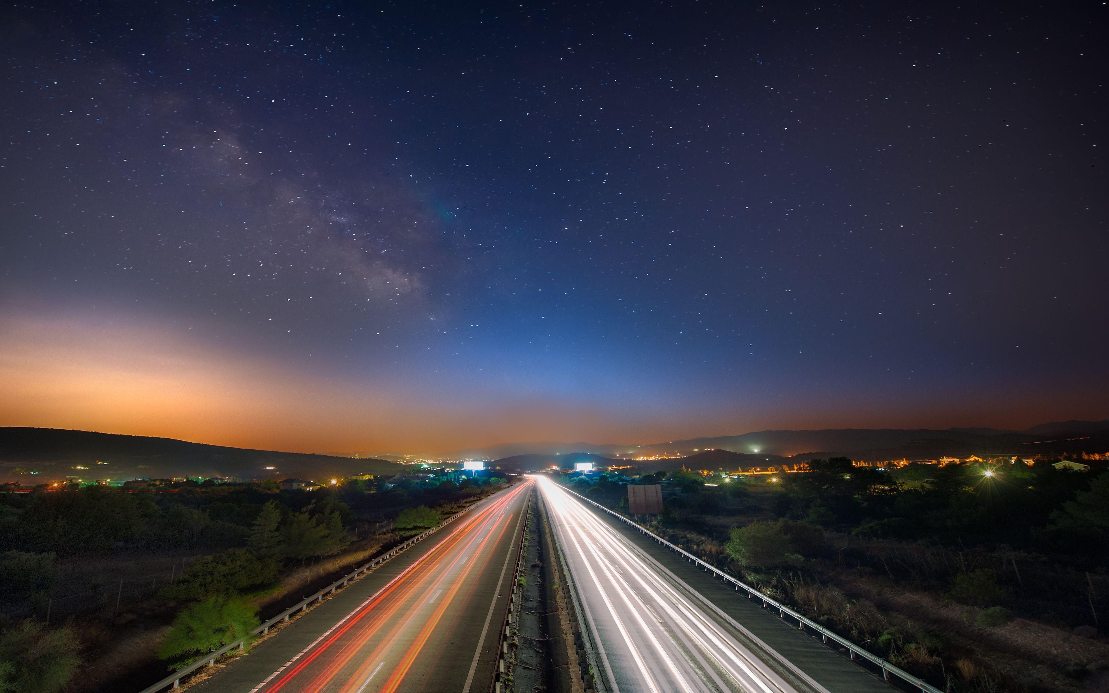 3840x2400 Lights on night road, Cyprus wallpaper and image, Desktop