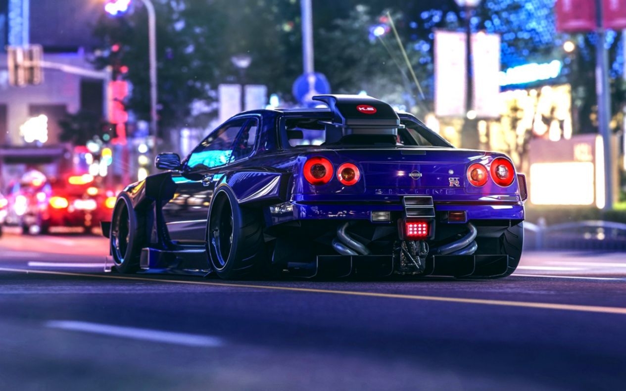 1270x790 Wallpaper Night Lights Street Nissan Gt R Skyline Virtual, Desktop