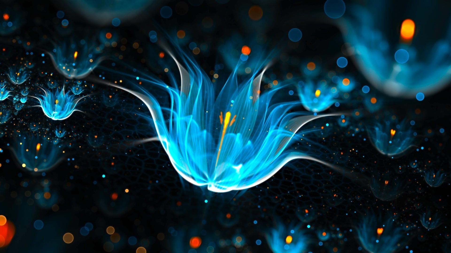 1920x1080 Wallpaper, abstract, water, space, blue, bokeh, fractal flowers, darkness, graphics,  px, computer wallpaper, fractal art, close up, special effects, macro photography, marine biology, organism  Wallpaper, Desktop