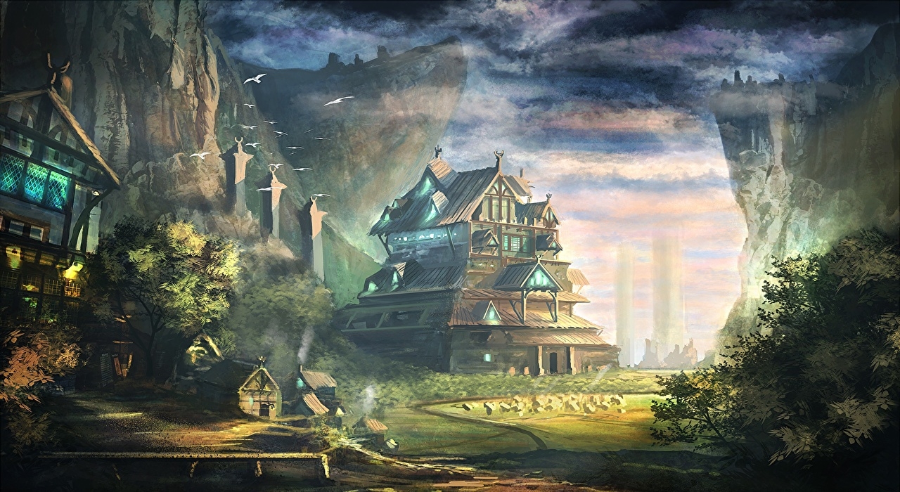 1280x700 Picture Village Fantasy Building, Desktop