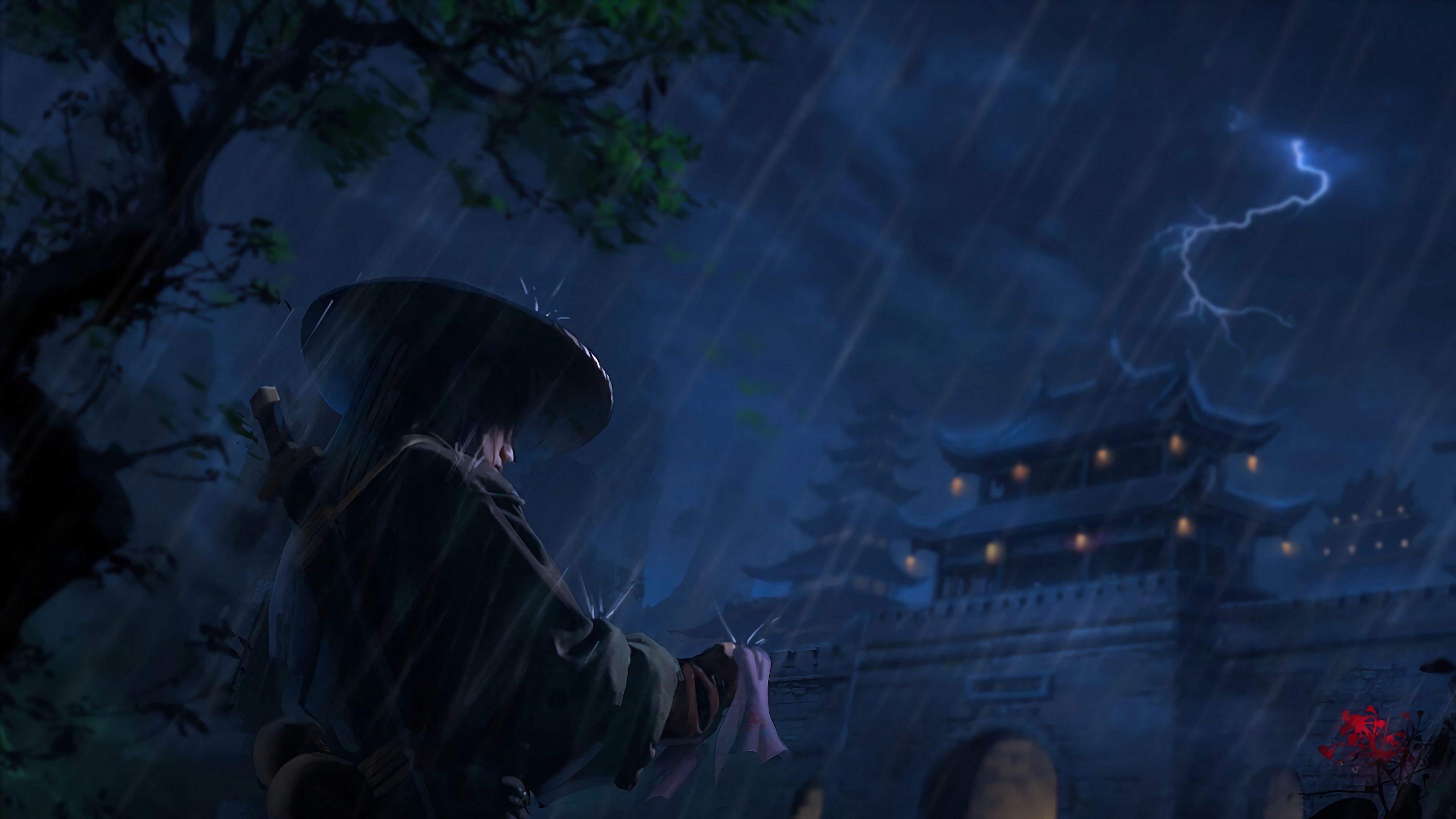 3840x2160 Download wallpaper  samurai, warrior, katana, rain, art, dark 4k uhd 16:9 HD background, Desktop