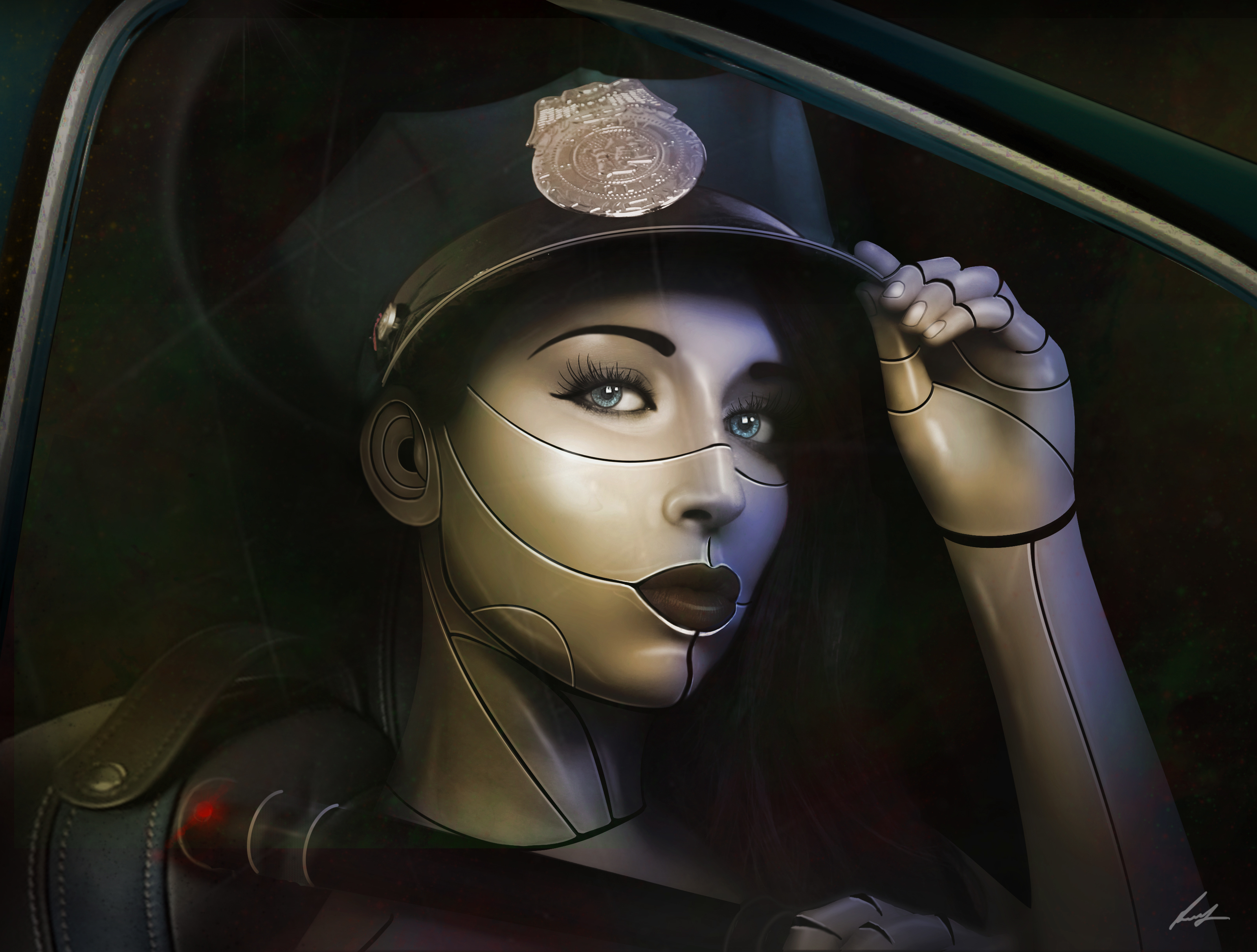3200x2430 Technics Robot Police Hat Face Glance Fantasy Girl cyborg police wallpaperx2424, Desktop