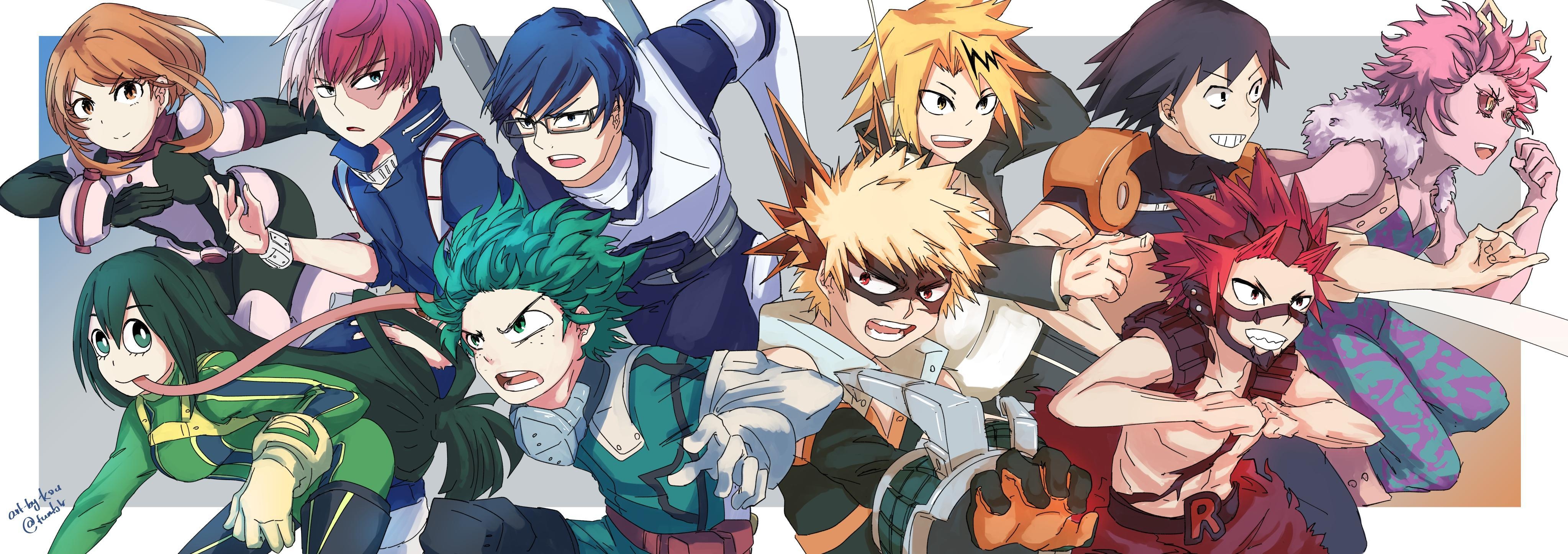 4100x1450 Izuku Midoriya, Hanta Sero, Denki Kaminari, Tenya Iida, Tsuyu Asui, Dual Screen