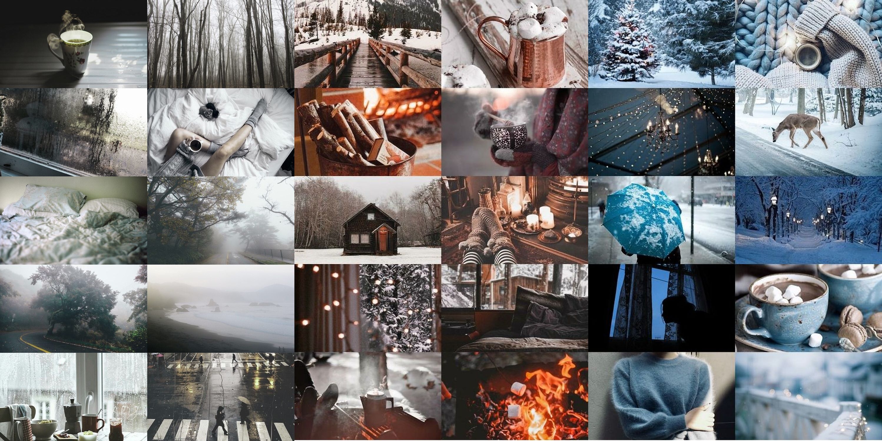 3000x1500 Winter cozy aesthetic collage, Dual Screen