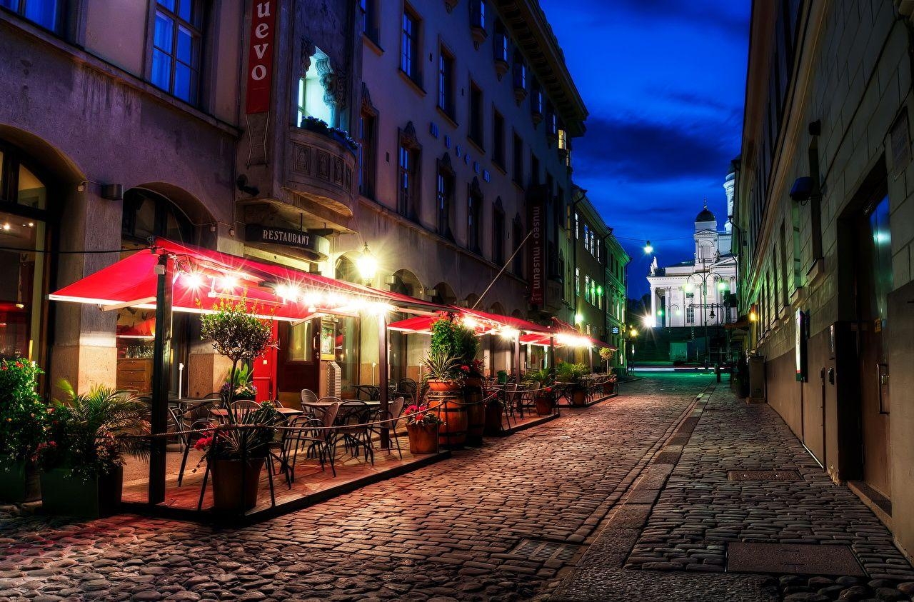 1280x850 Wallpaper Helsinki Finland HDR Night Street lights Cities, Desktop