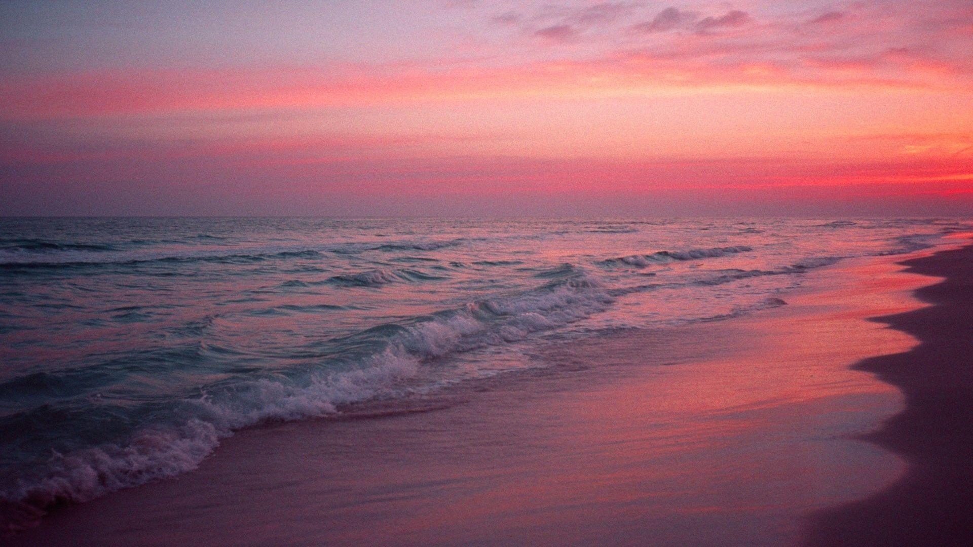 1920x1080 Pink Beach Sunset Wallpaper, Desktop