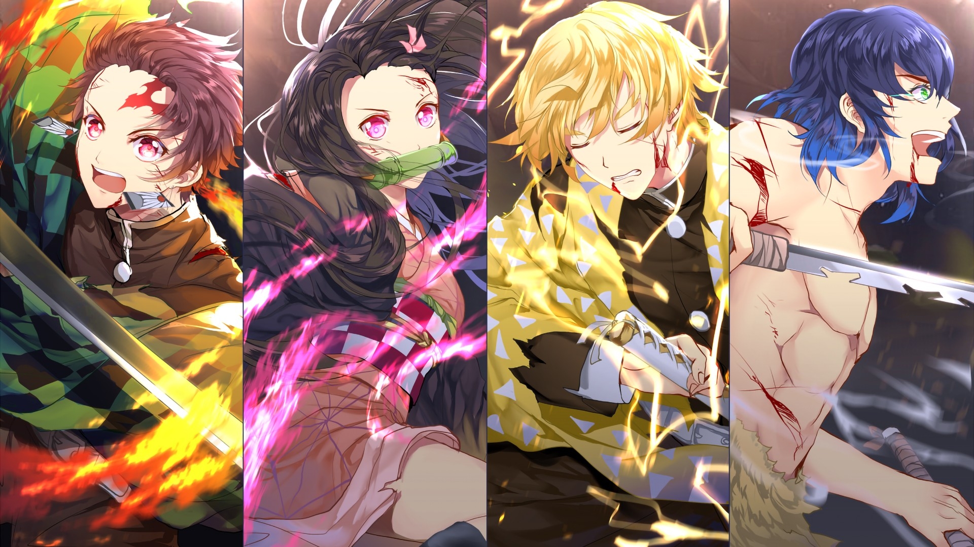 1920x1080 Demon Slayer Inosuke Hashibira Nezuko Kamado Tanjirou Kamado Zenitsu Agatsuma HD Anime Wallpaper, Desktop